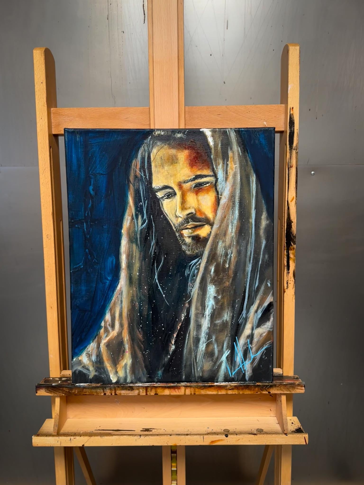 A Savior’s Gaze - 16”x20” Original Mixed Media Oil Painting - Unfinished Painting