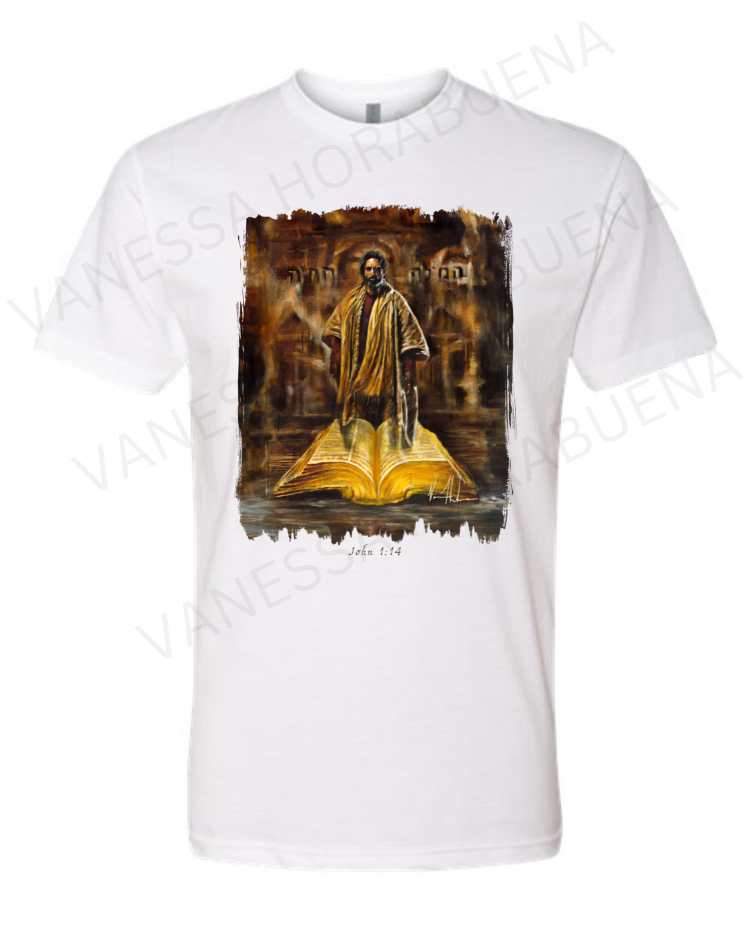 The Living Word - Unisex T-Shirt Poly-Blend Vanessa Horabuena Short Sleeve White Small