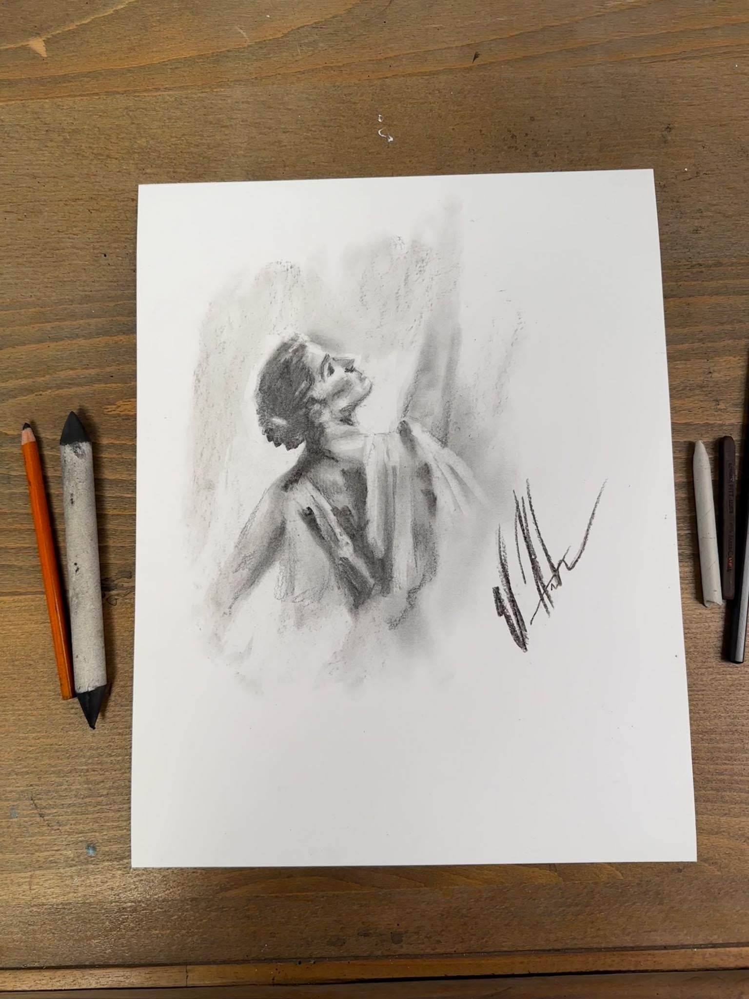 I’ll Praise You in the Storm - Practice Sketch - 11”x14” Original Charcoal Drawing
