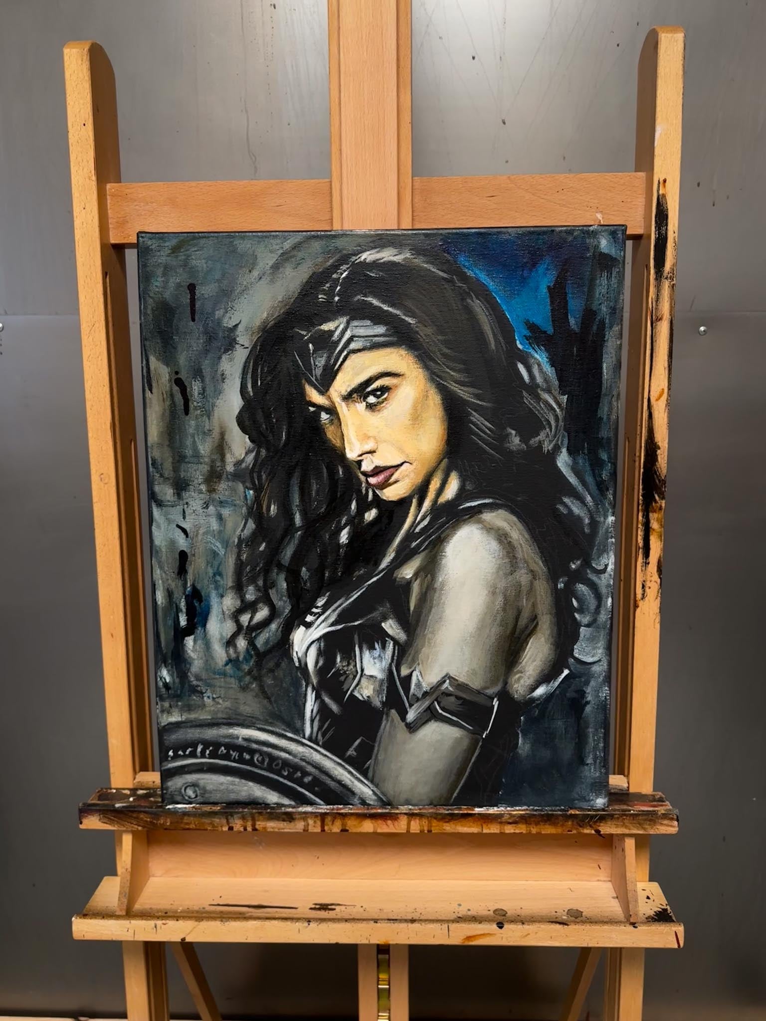 Wonder Woman - 16”x20” Original Mixed Media Oil Painting - Unfinished Painting