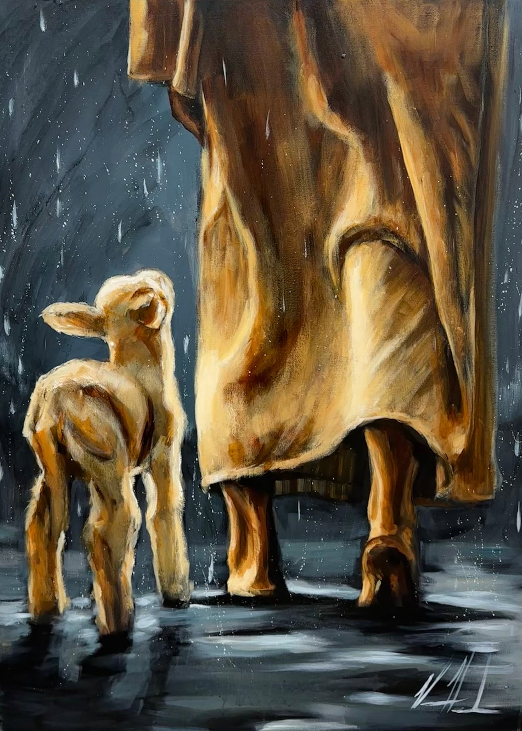 My Sheep Listen to My Voice - Peace in the Storm - 30”x40” Original Acrylic Painting Original Painting Vanessa Horabuena
