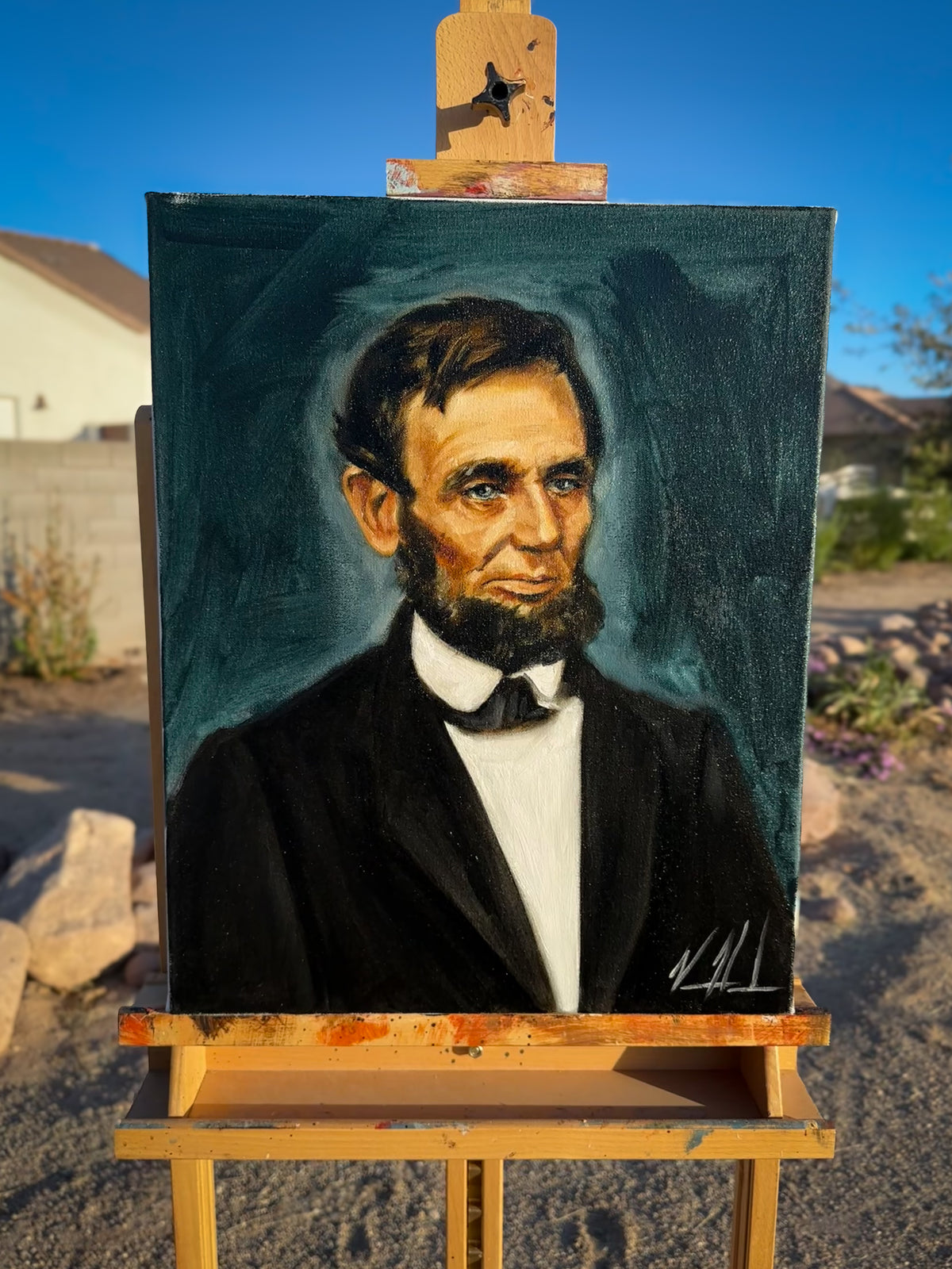 Abraham Lincoln - 16”x20” Original Oil Painting Vanessa Horabuena