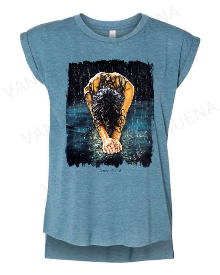 The Art of Surrender - Ladies Rolled Sleeve Muscle T-Shirt Vanessa Horabuena Heather Teal Small