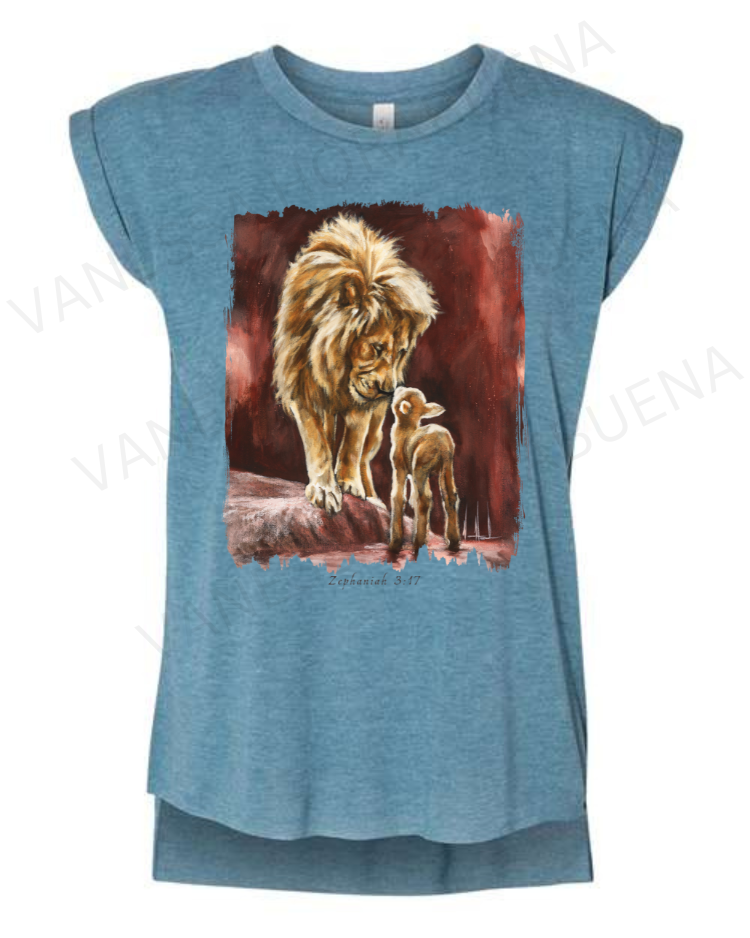 The Heart of God - Ladies Rolled Sleeve Muscle T-Shirt Vanessa Horabuena Heather Teal Small