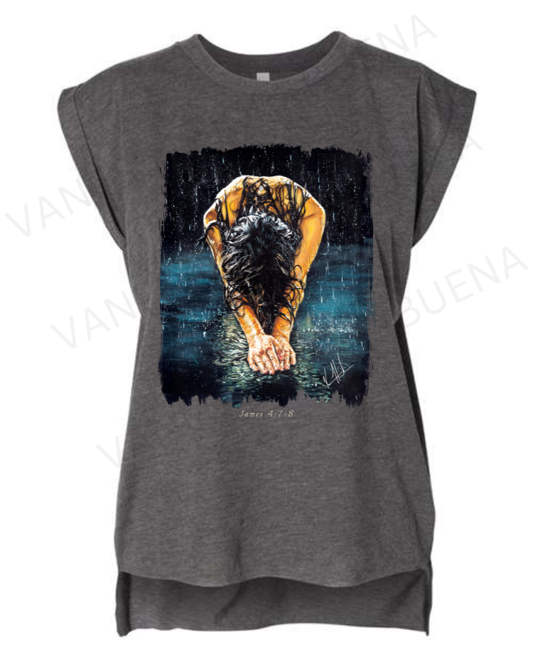 The Art of Surrender - Ladies Rolled Sleeve Muscle T-Shirt Vanessa Horabuena Dark Grey Heather Small