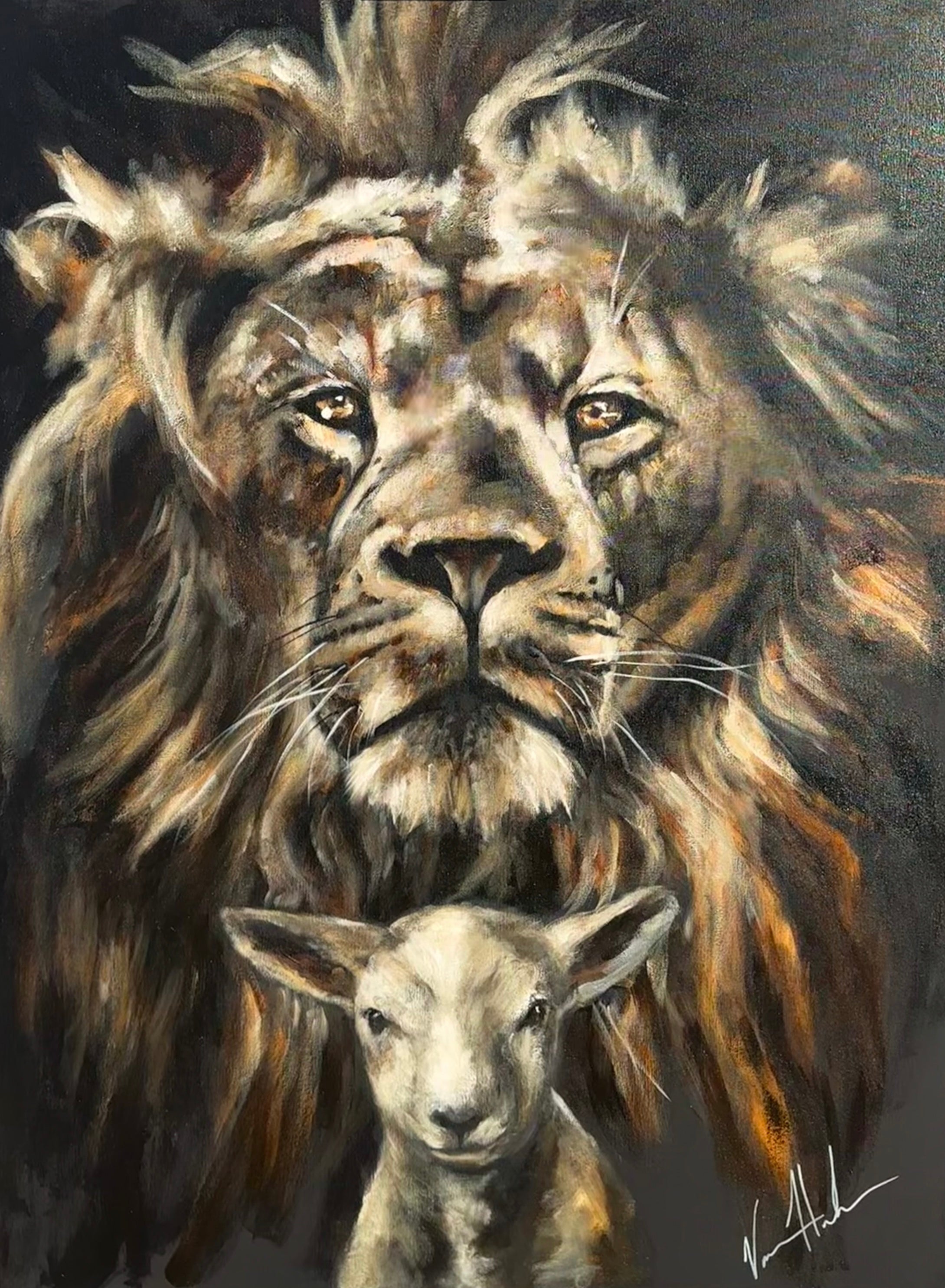 The Lion and Lamb Passover - Darkness Cannot Overcome the Light - 36”x48” Original Acrylic Painting Original Painting Vanessa Horabuena