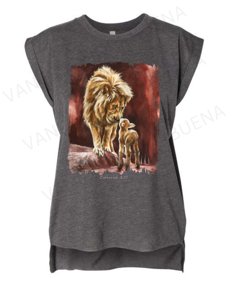 The Heart of God - Ladies Rolled Sleeve Muscle T-Shirt Vanessa Horabuena Dark Grey Heather Small