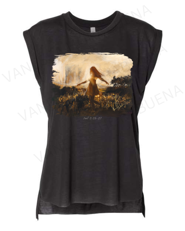 Dare To Dance Again - Ladies Rolled Sleeve Muscle T-Shirt Poly-Blend Vanessa Horabuena Black Small