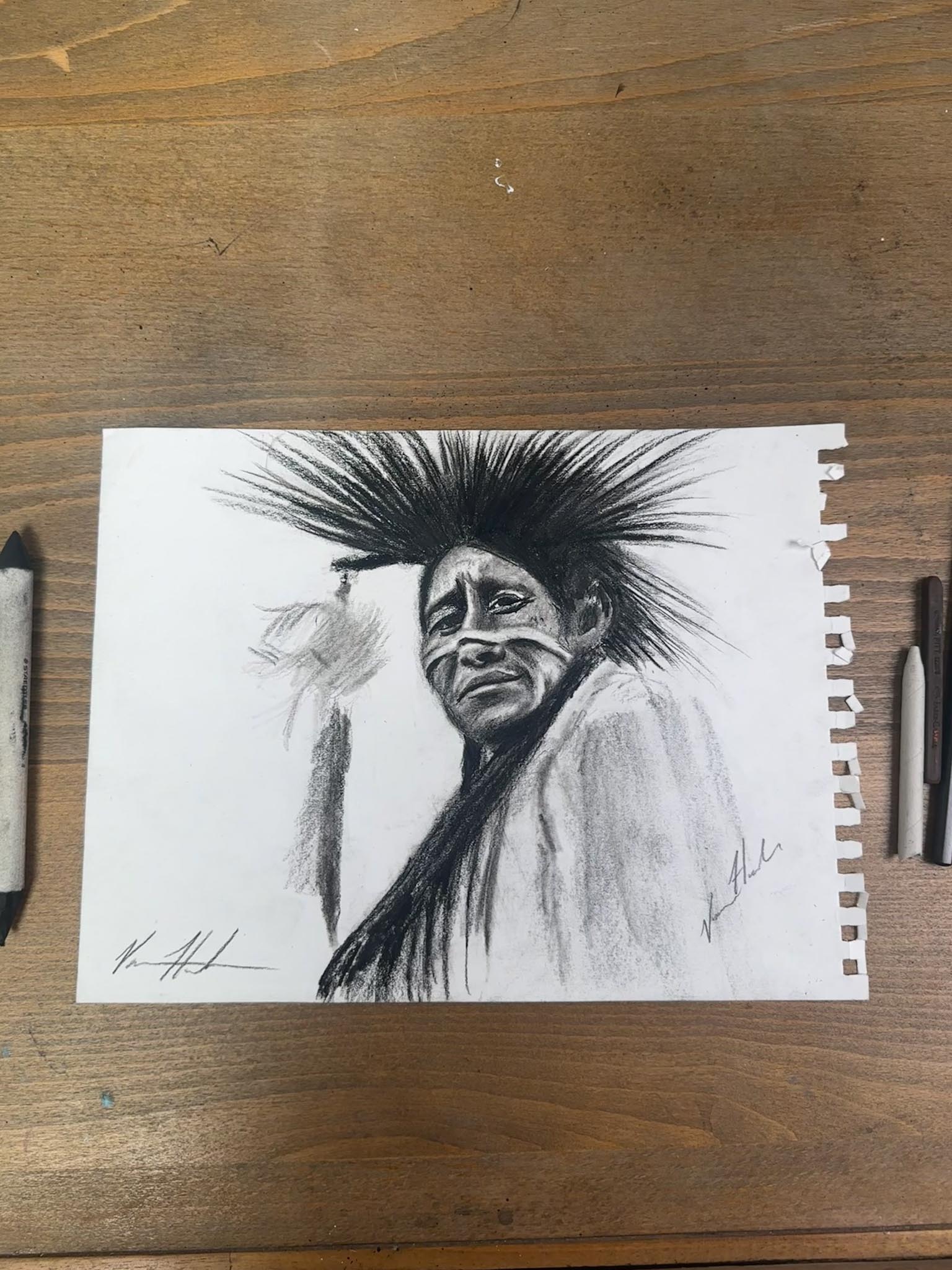 Native Warrior - 9”x12” Original Graphite & Charcoal Drawing