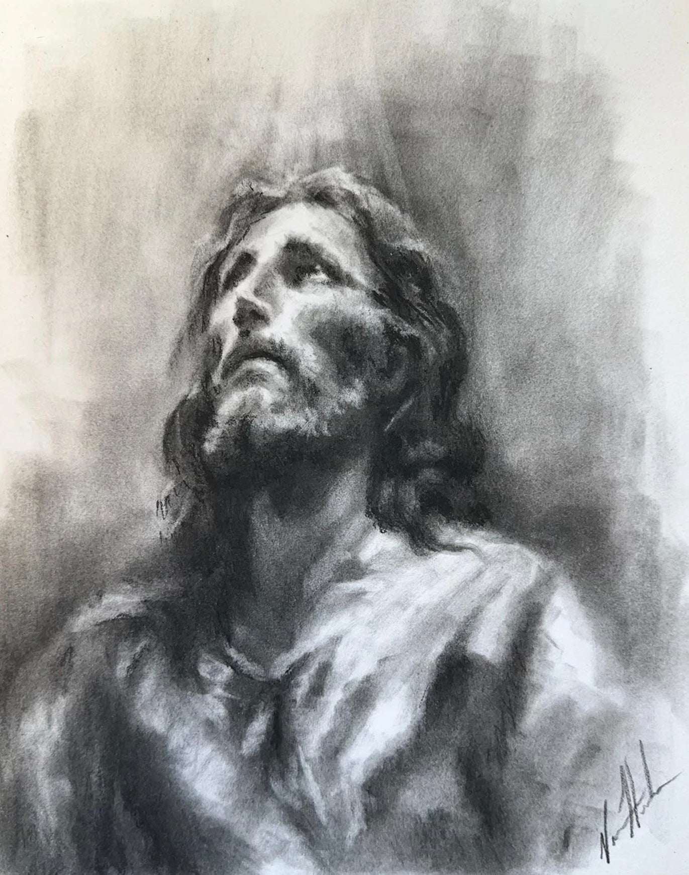 In the Father’s Light - 10.5”x13.5” Original Charcoal Drawing Original Painting Vanessa Horabuena
