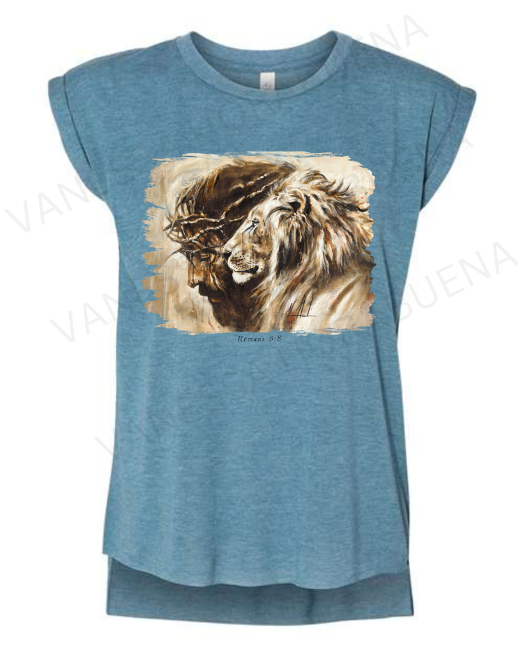 Heaven's Grace - Ladies Rolled Sleeve Muscle T-Shirt Vanessa Horabuena Heather Teal Small