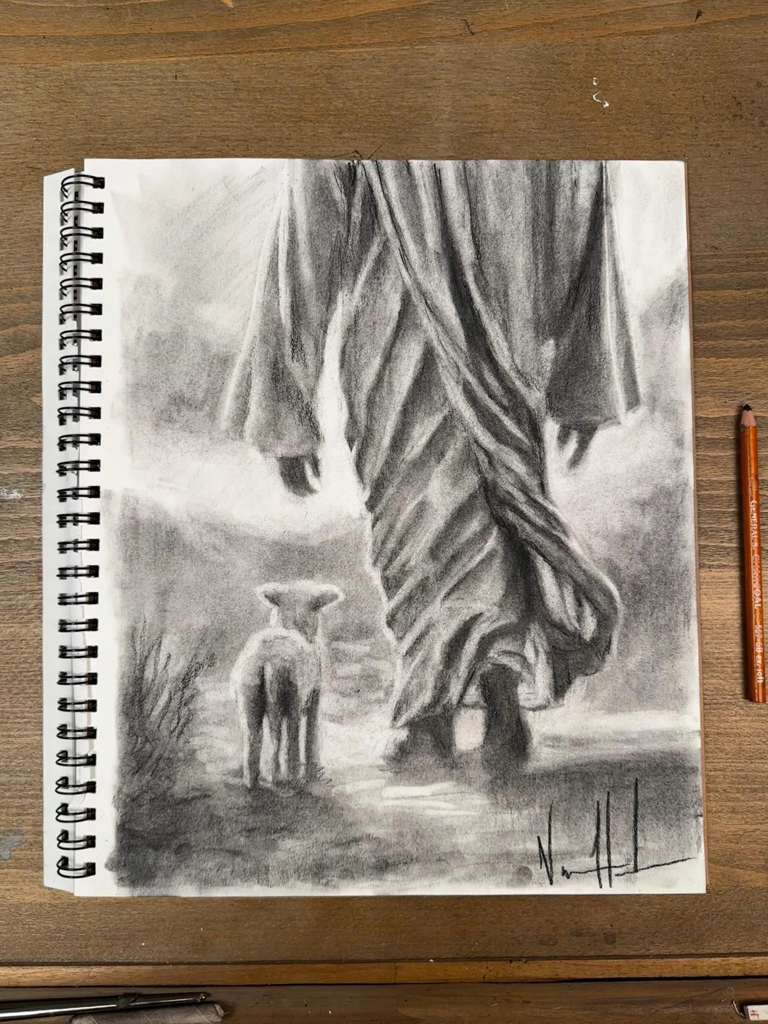 Where You Lead, I Will Follow - 11”x14” Original Charcoal Drawing