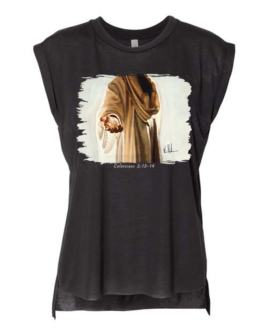 Beckoning - Ladies Rolled Sleeve Muscle T-Shirt Poly-Blend Vanessa Horabuena Black Small