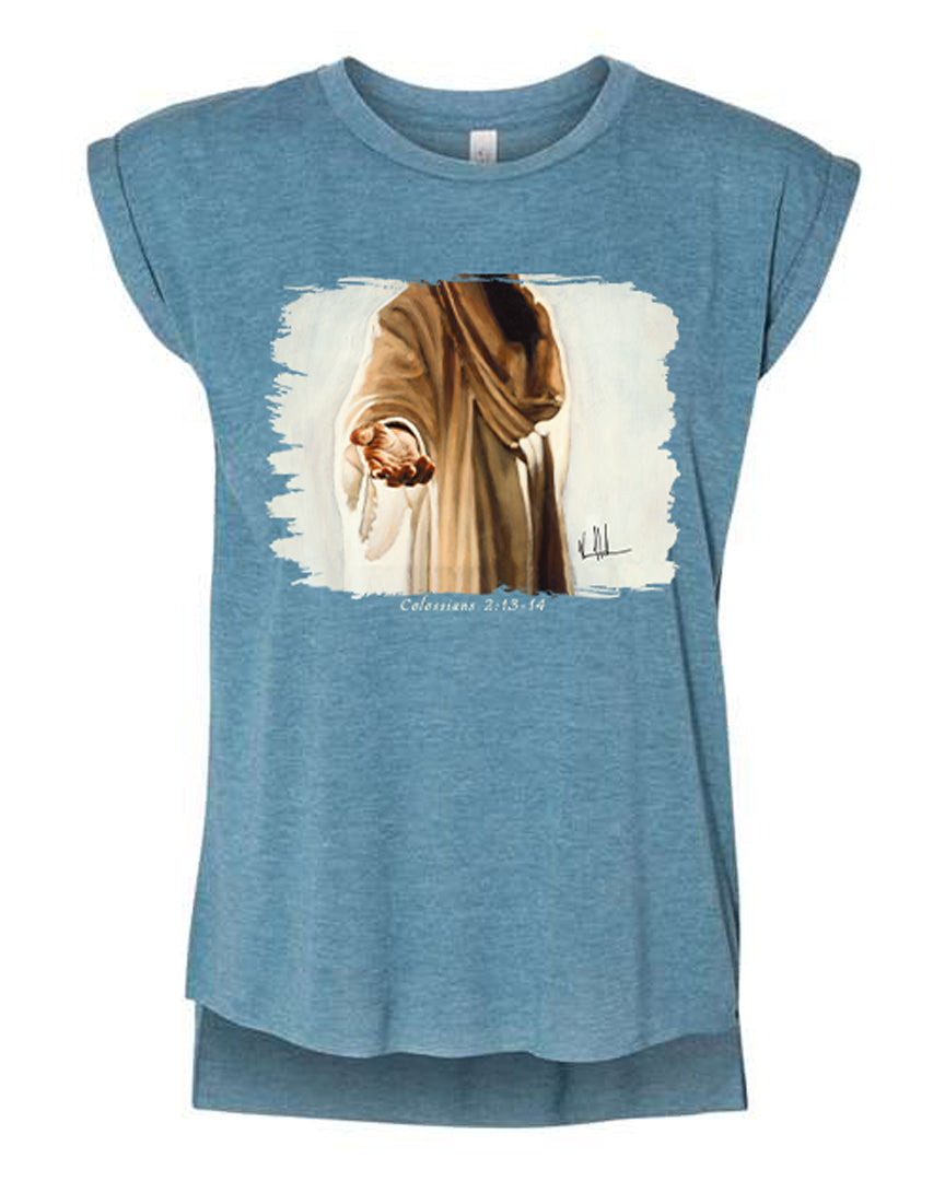 Beckoning - Ladies Rolled Sleeve Muscle T-Shirt Poly-Blend Vanessa Horabuena Heather Teal Small