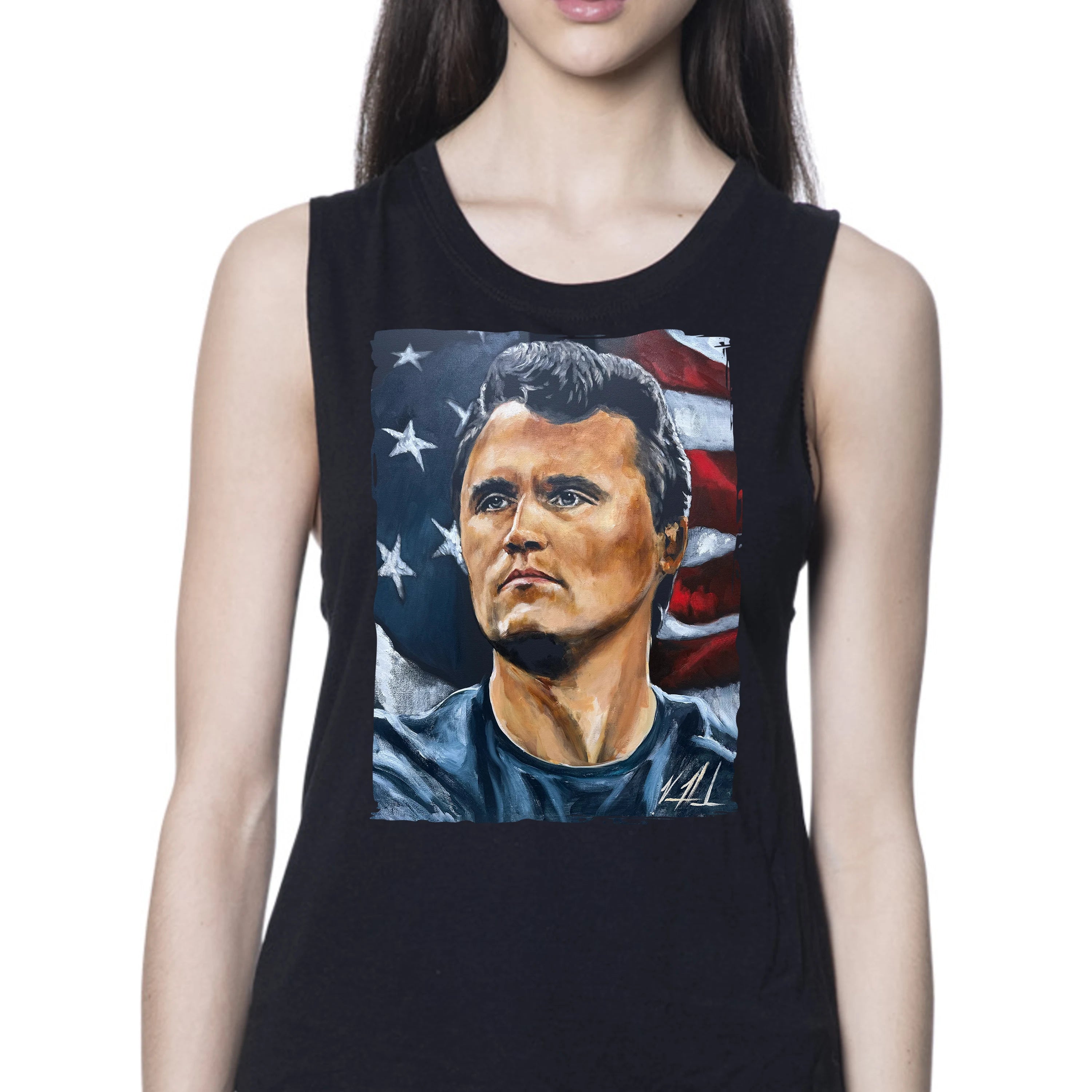 (PRE-ORDER) Charlie Kirk - The American Martyr - Women's Tank Top (Organic Bamboo) Organic Bamboo Vanessa Horabuena Short Sleeve Eclipse (Black) XS