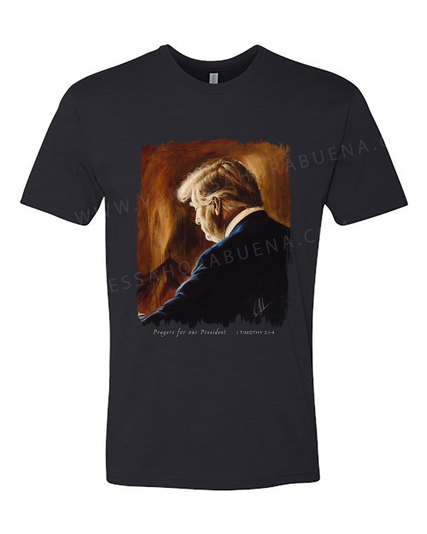 Prayers for Our President (For Such a Time as This) - Unisex T-Shirt Poly-Blend Vanessa Horabuena Short Sleeve Black Small