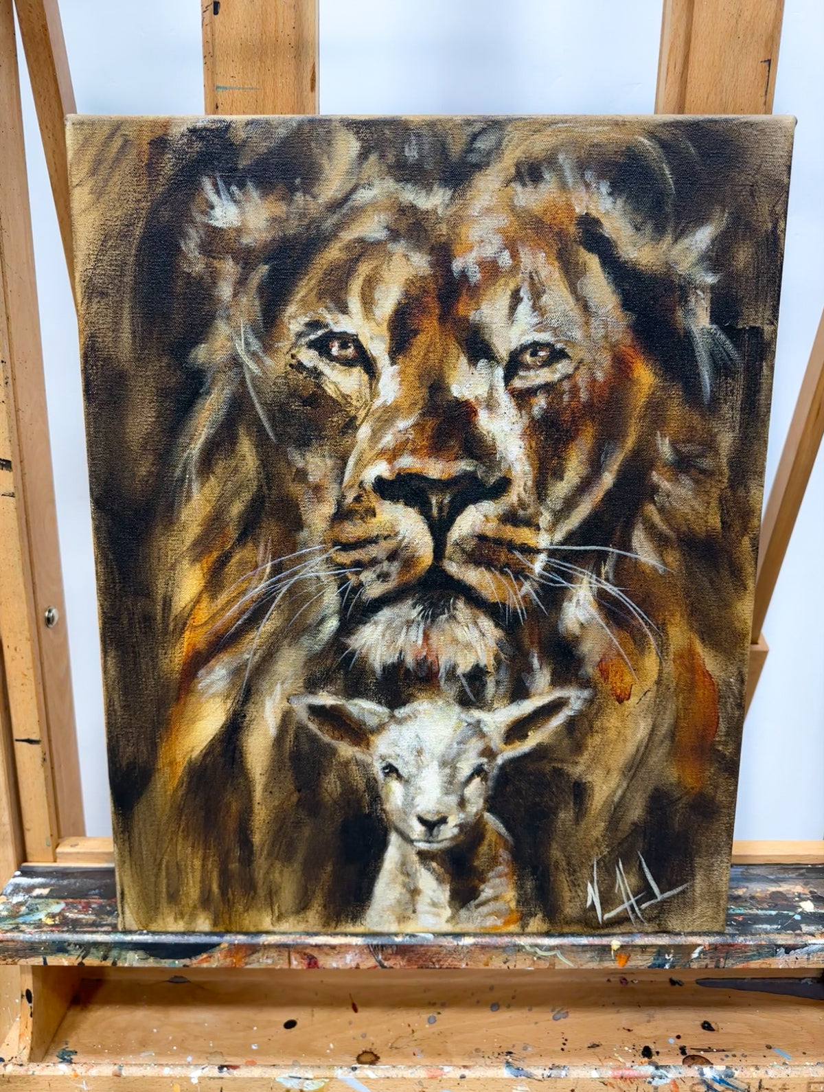 The Lion and Lamb Passover - 16”x20” Original Acrylic Painting