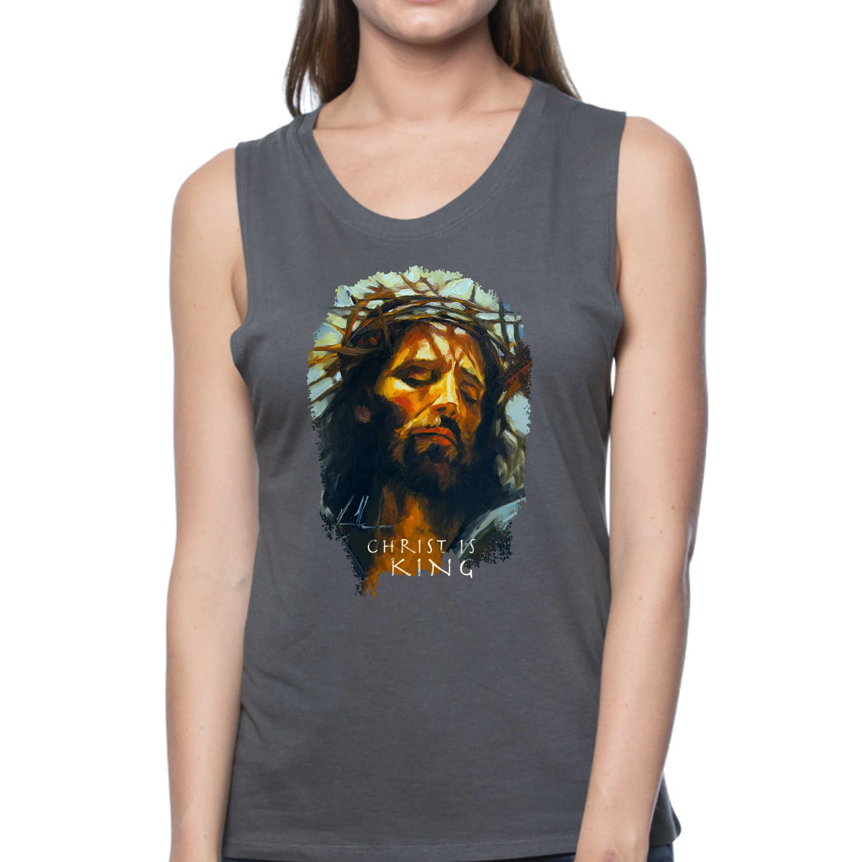 Christ is King - Women's Tank Top (Organic Bamboo) Vanessa Horabuena Short Sleeve Pewter (Grey) XS