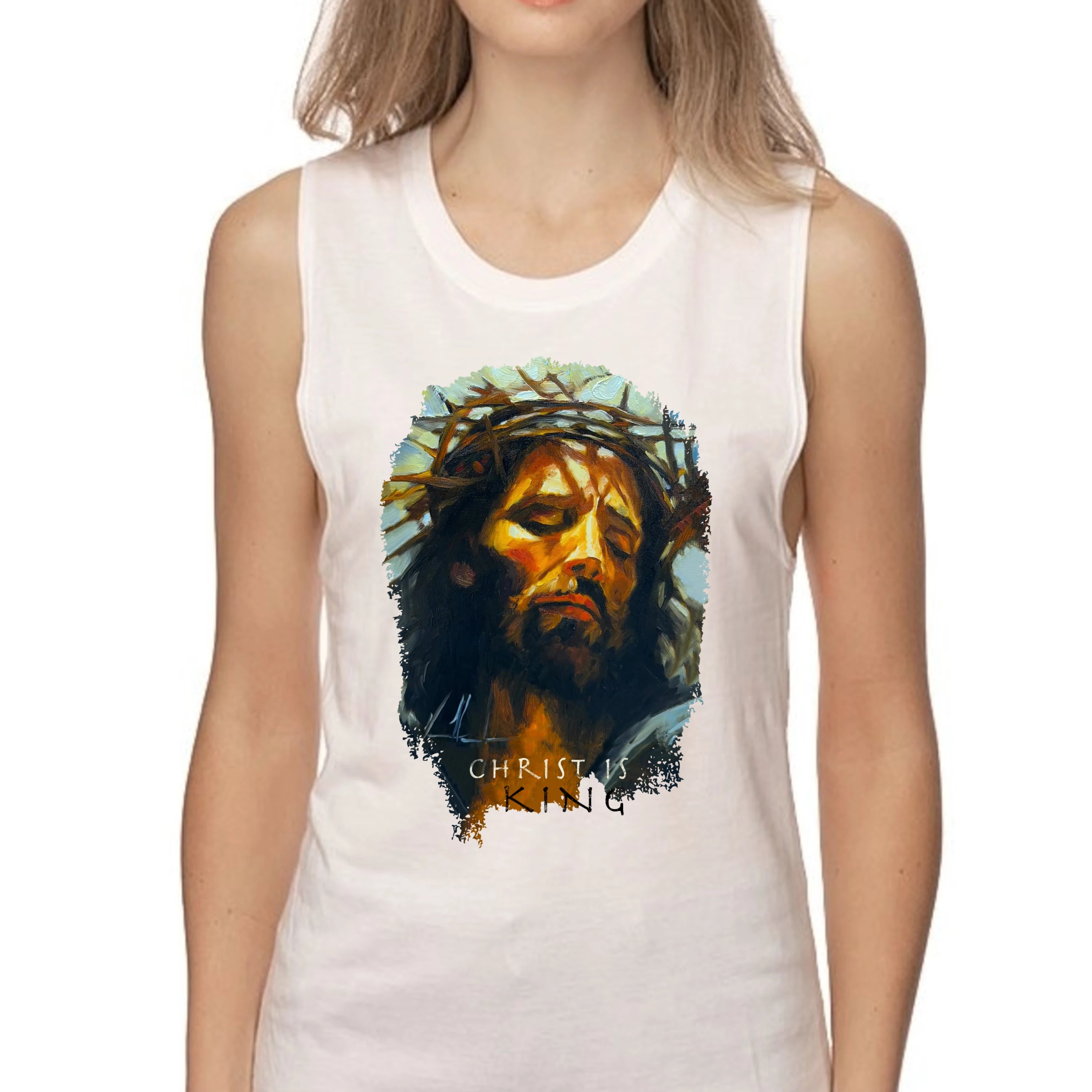 Christ is King - Women's Tank Top (Organic Bamboo) Organic Bamboo Vanessa Horabuena Short Sleeve Frost (White) XS