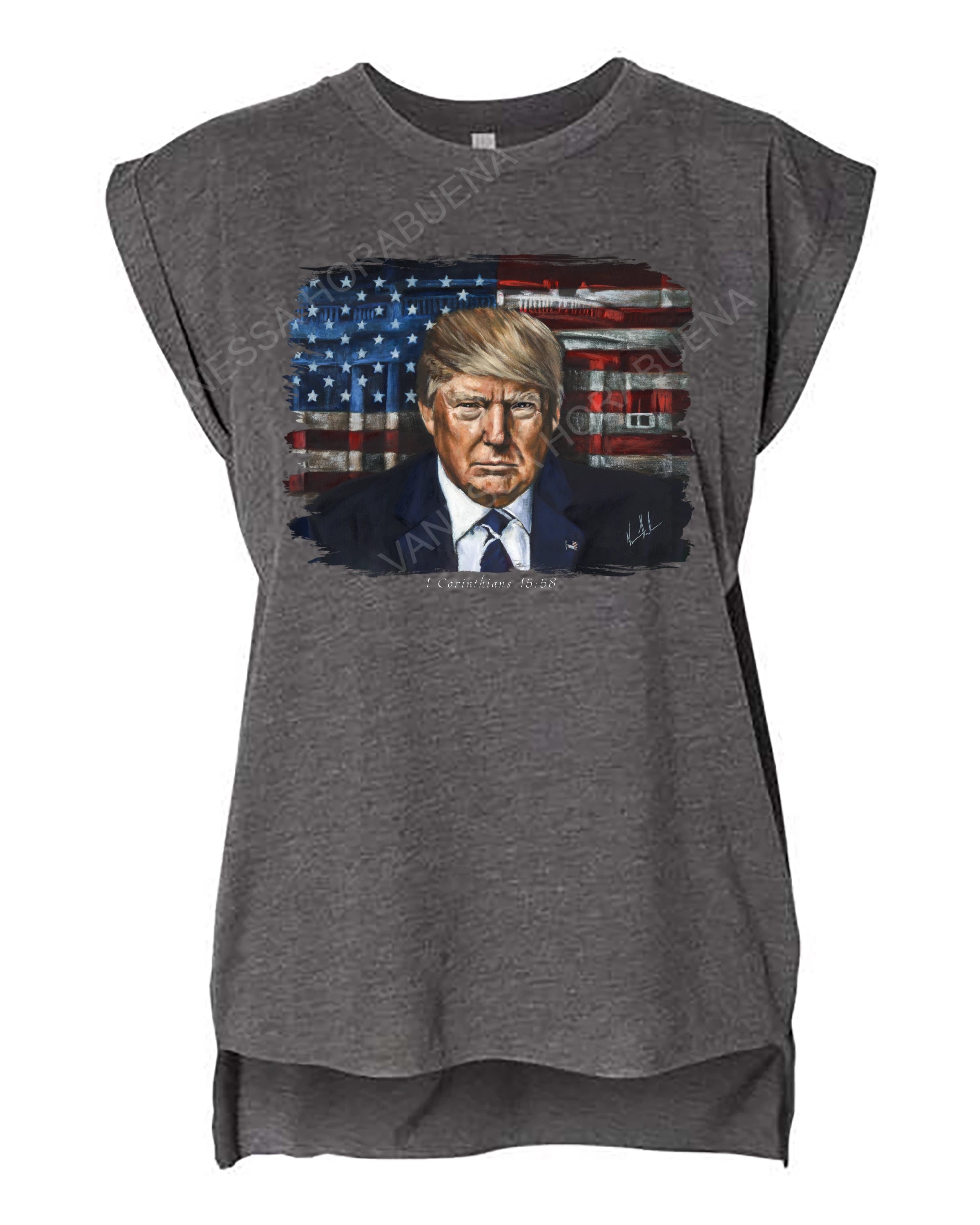 Commander in Chief - Ladies Rolled Sleeve Muscle T-Shirt Poly-Blend Vanessa Horabuena Dark Grey Heather Small