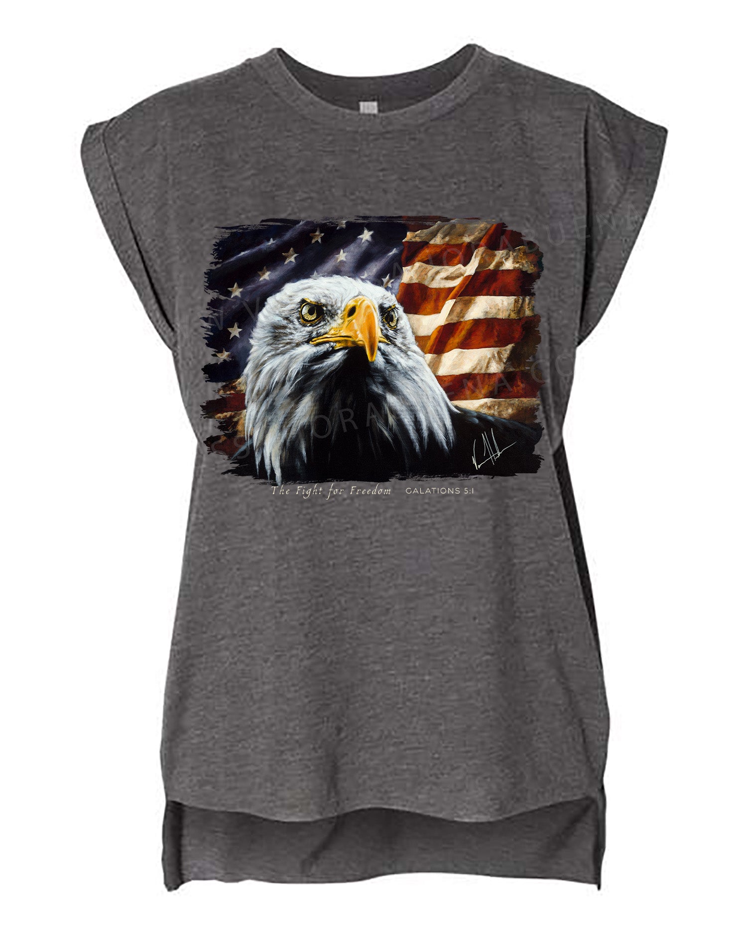 The Fight for Freedom - Ladies Rolled Sleeve Muscle T-Shirt Poly-Blend Vanessa Horabuena Dark Grey Heather Small