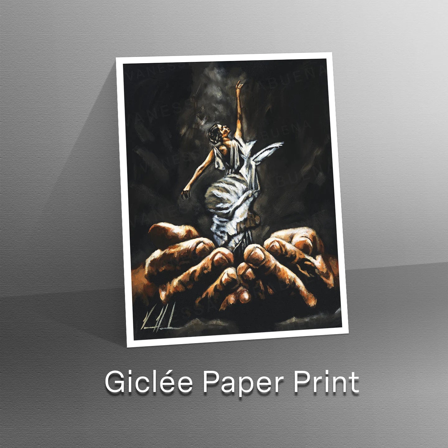 Endless Dance in the Father’s Hands - Black Background Women's Art Print Vanessa Horabuena