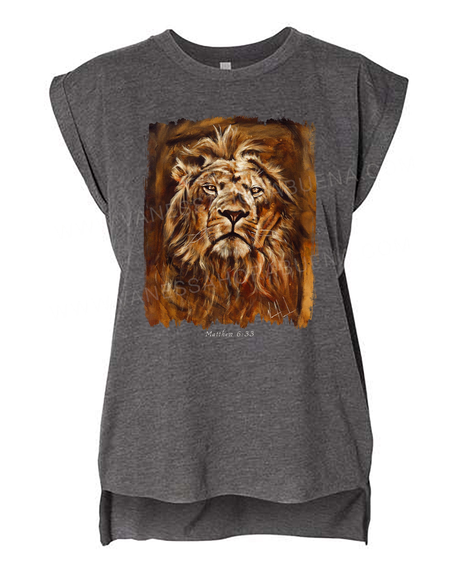 Eternal King - Ladies Rolled Sleeve Muscle T-Shirt Poly-Blend Vanessa Horabuena Dark Grey Heather Small
