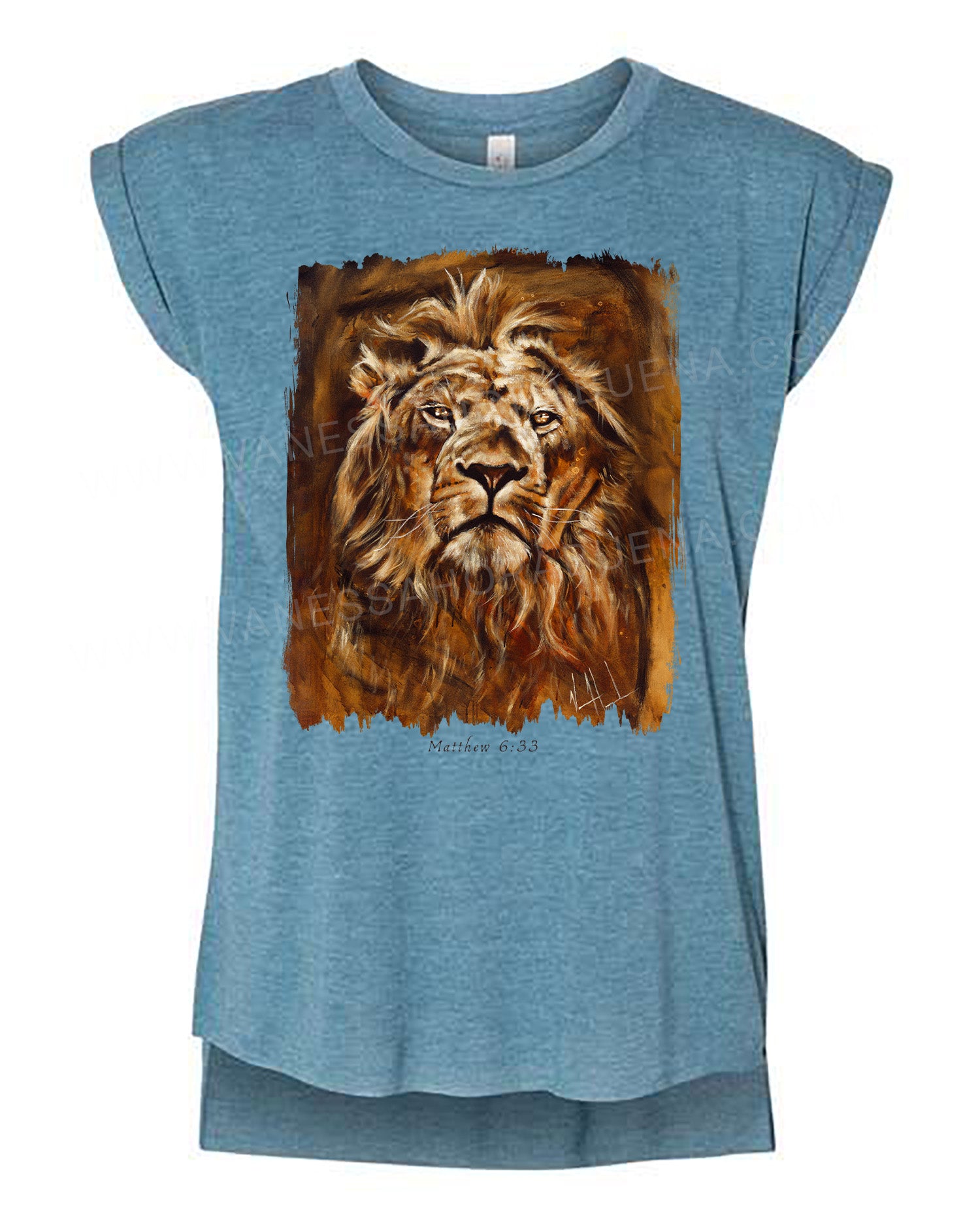Eternal King - Ladies Rolled Sleeve Muscle T-Shirt Poly-Blend Vanessa Horabuena Heather Teal Small