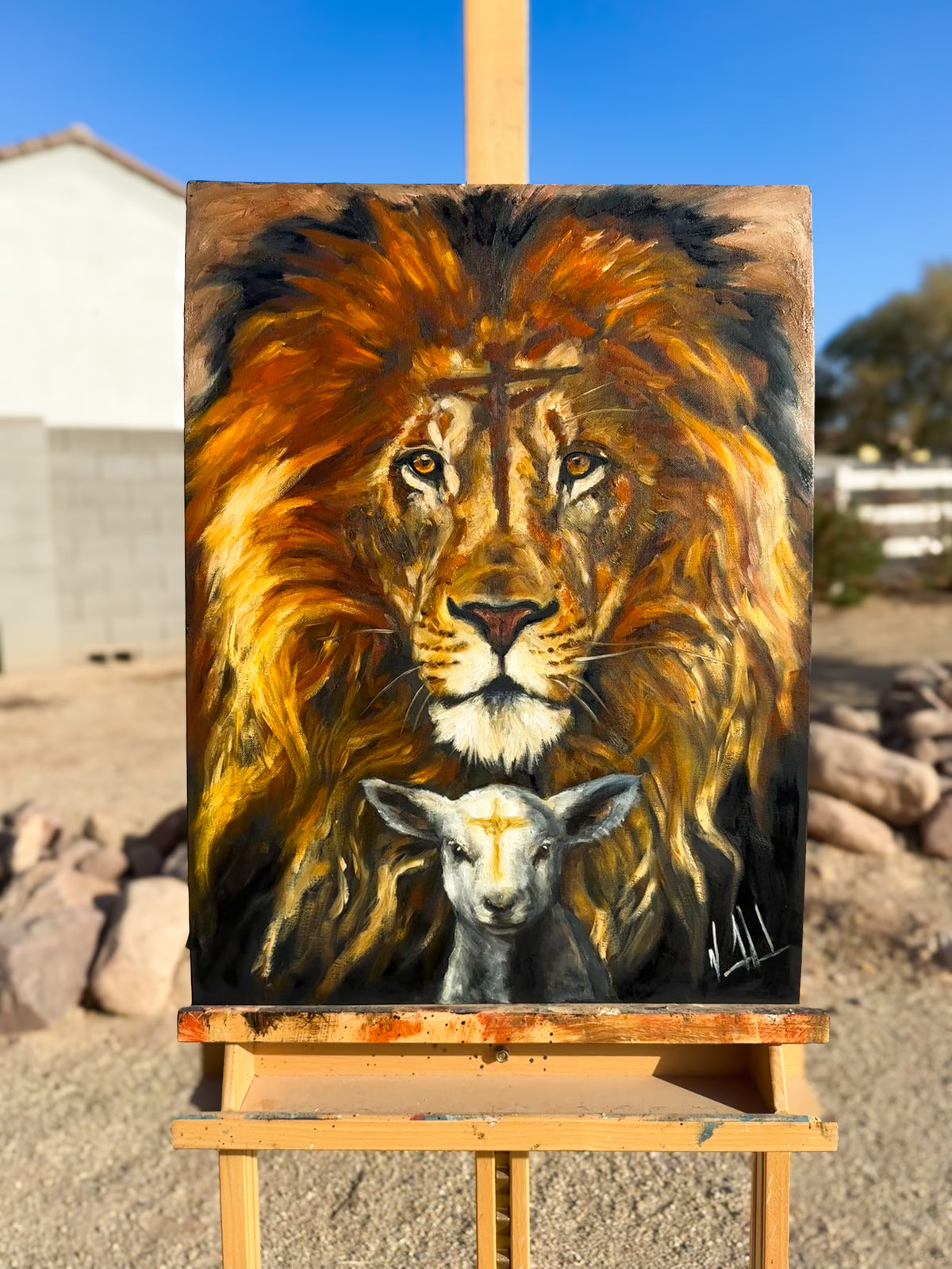 The Lion and Lamb Passover - 18”x24” Original Oil Painting Vanessa Horabuena