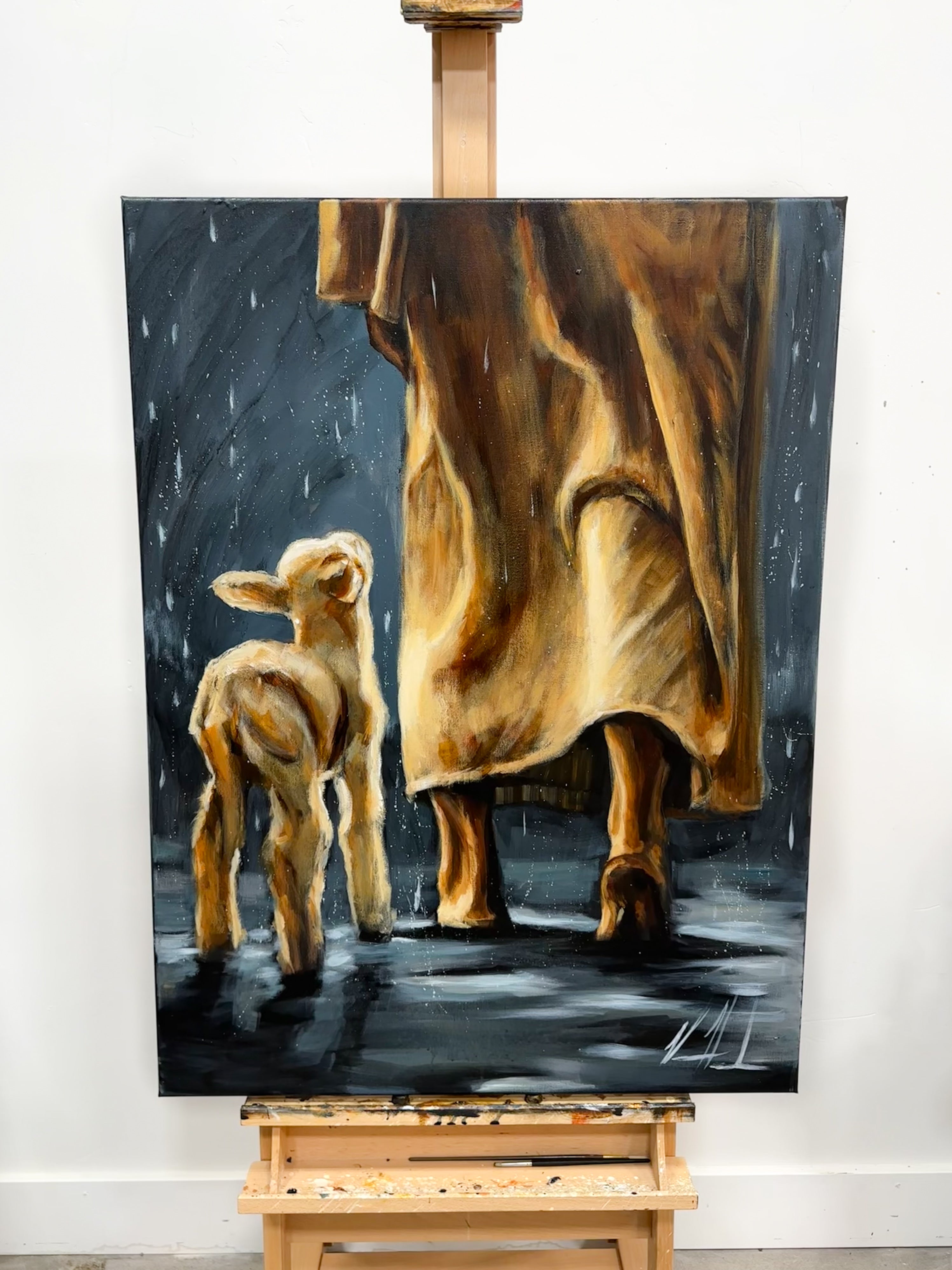 My Sheep Listen to My Voice - Peace in the Storm - 30”x40” Original Acrylic Painting Original Painting Vanessa Horabuena