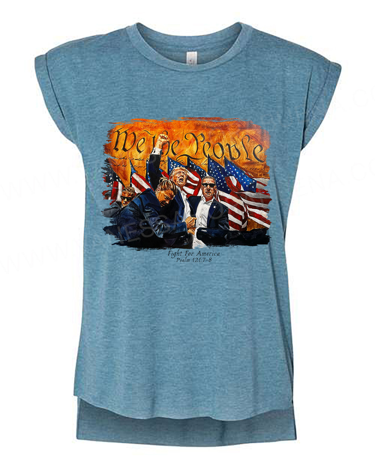 Fight For America - Ladies Rolled Sleeve Muscle T-Shirt