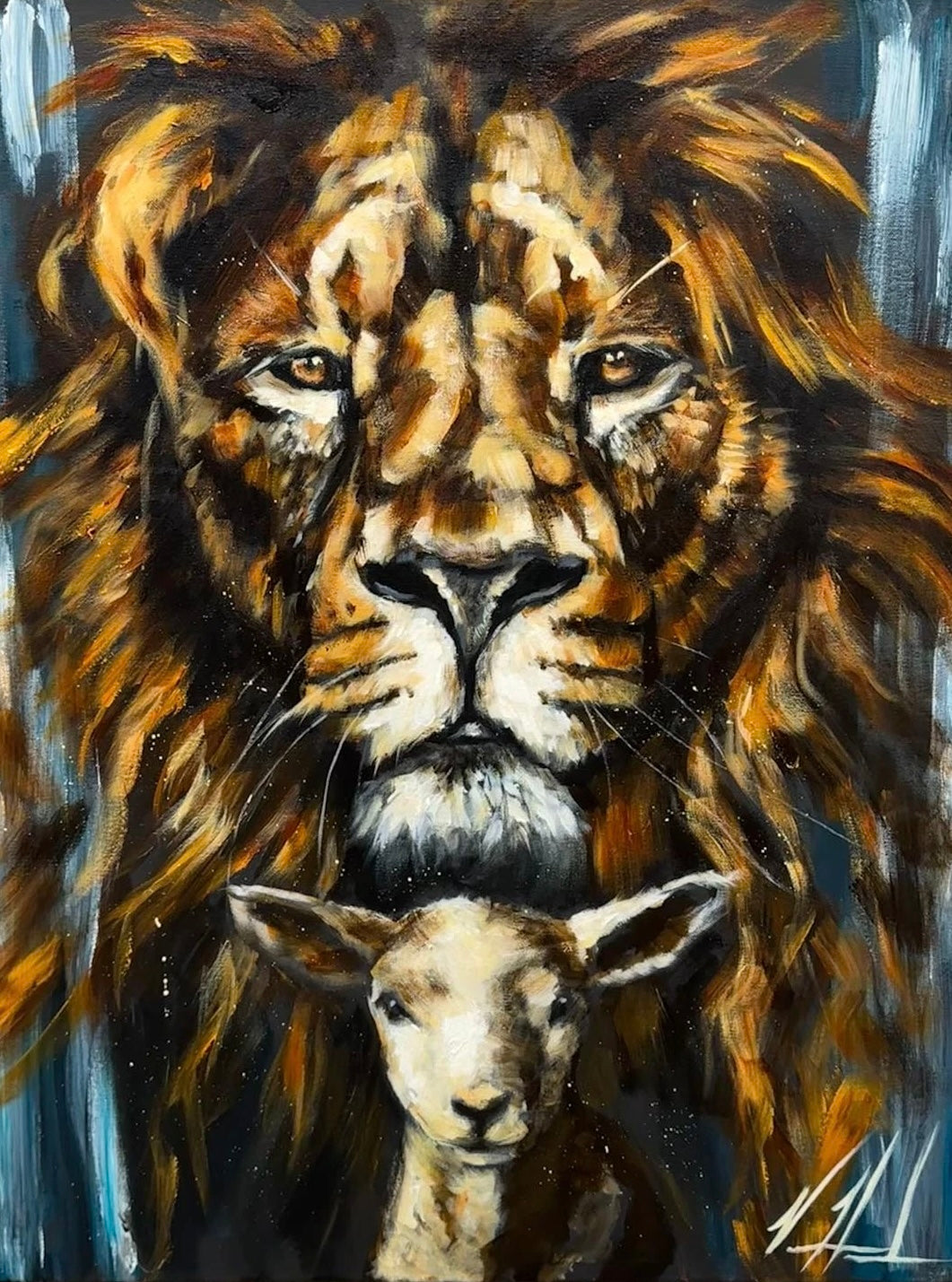 The Lion & Lamb Passover - 24”x30” Original Acrylic Painting