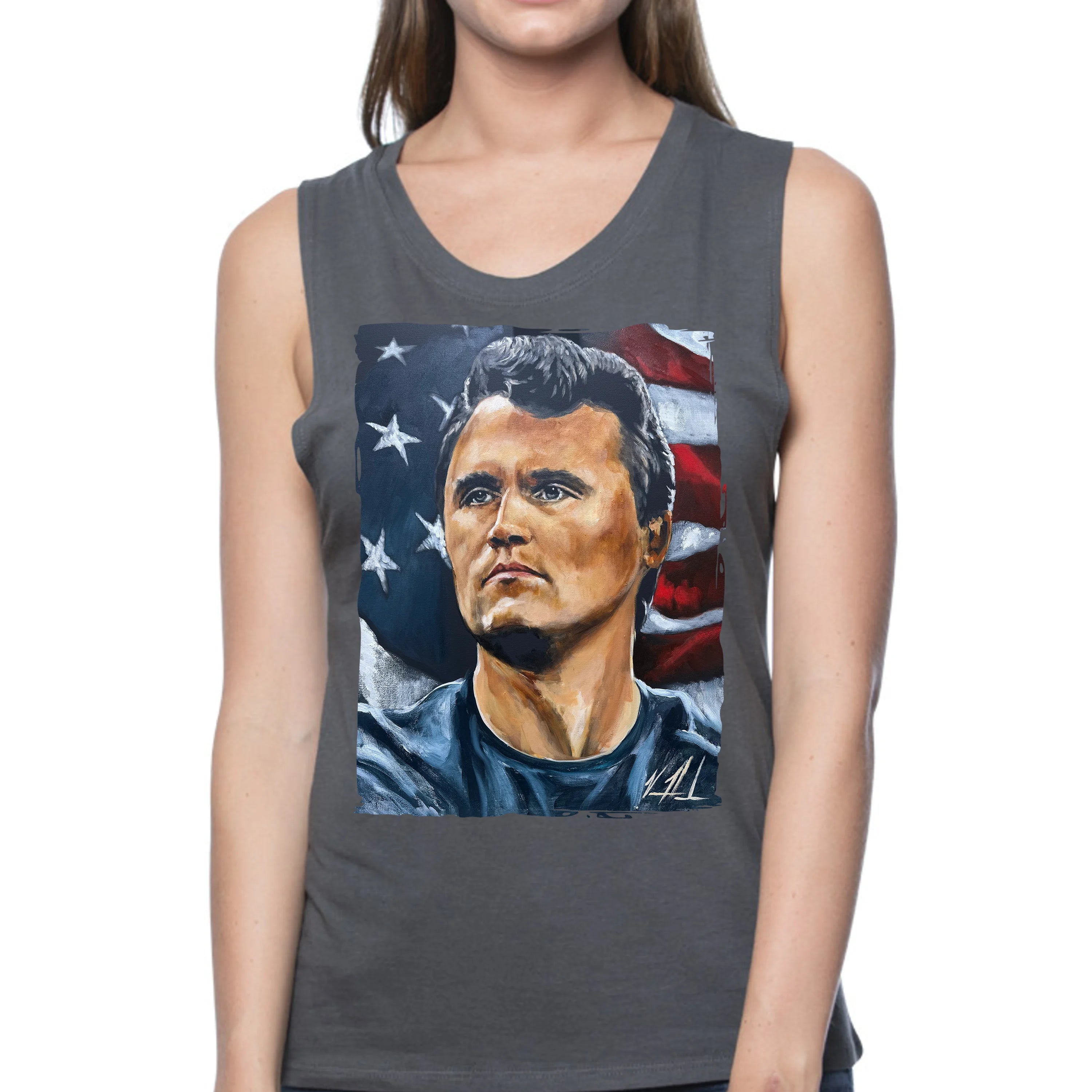 (PRE-ORDER) Charlie Kirk - The American Martyr - Women's Tank Top (Organic Bamboo) Organic Bamboo Vanessa Horabuena Short Sleeve Pewter (Grey) XS