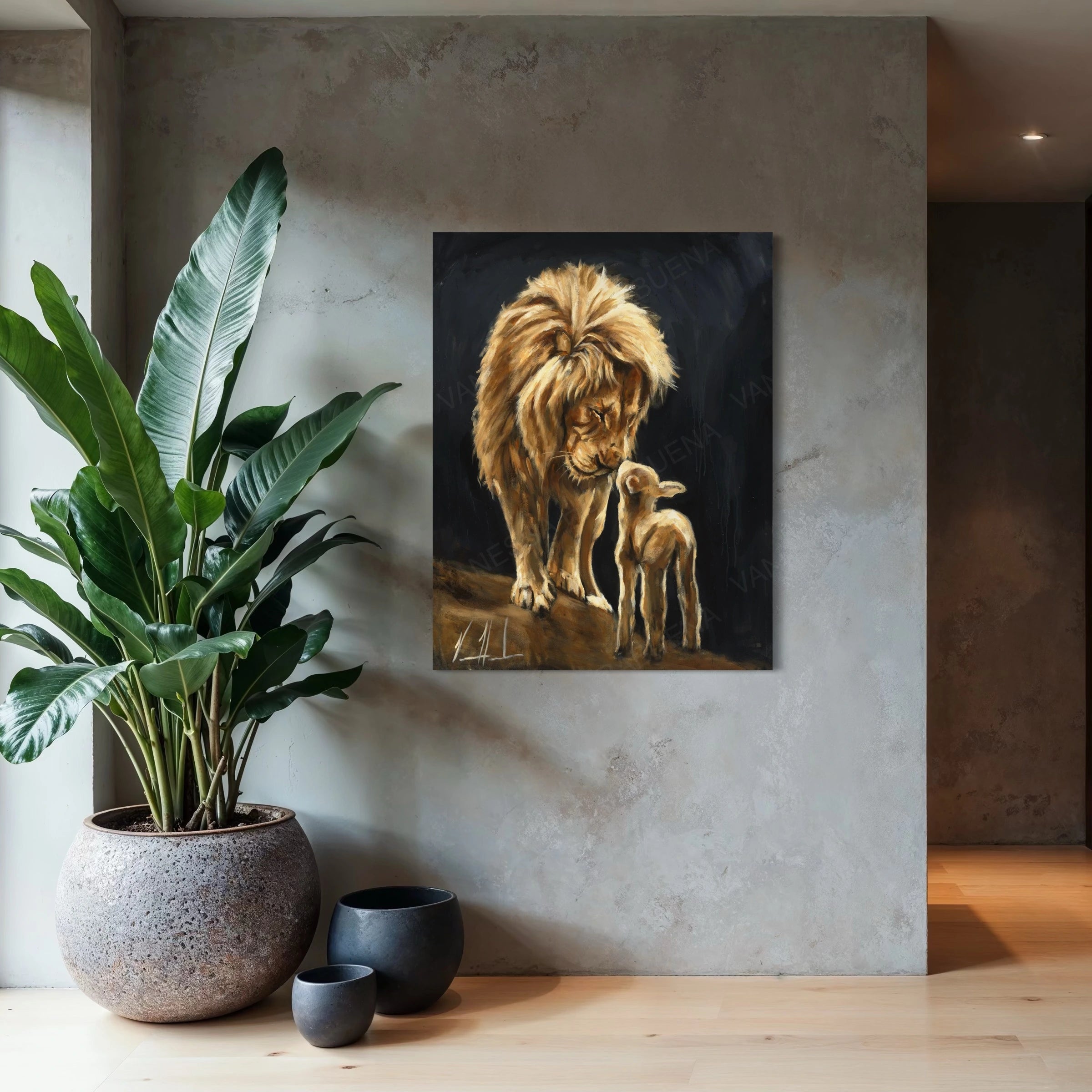The Heart of God (Black Background) Lion Art Print Vanessa Horabuena