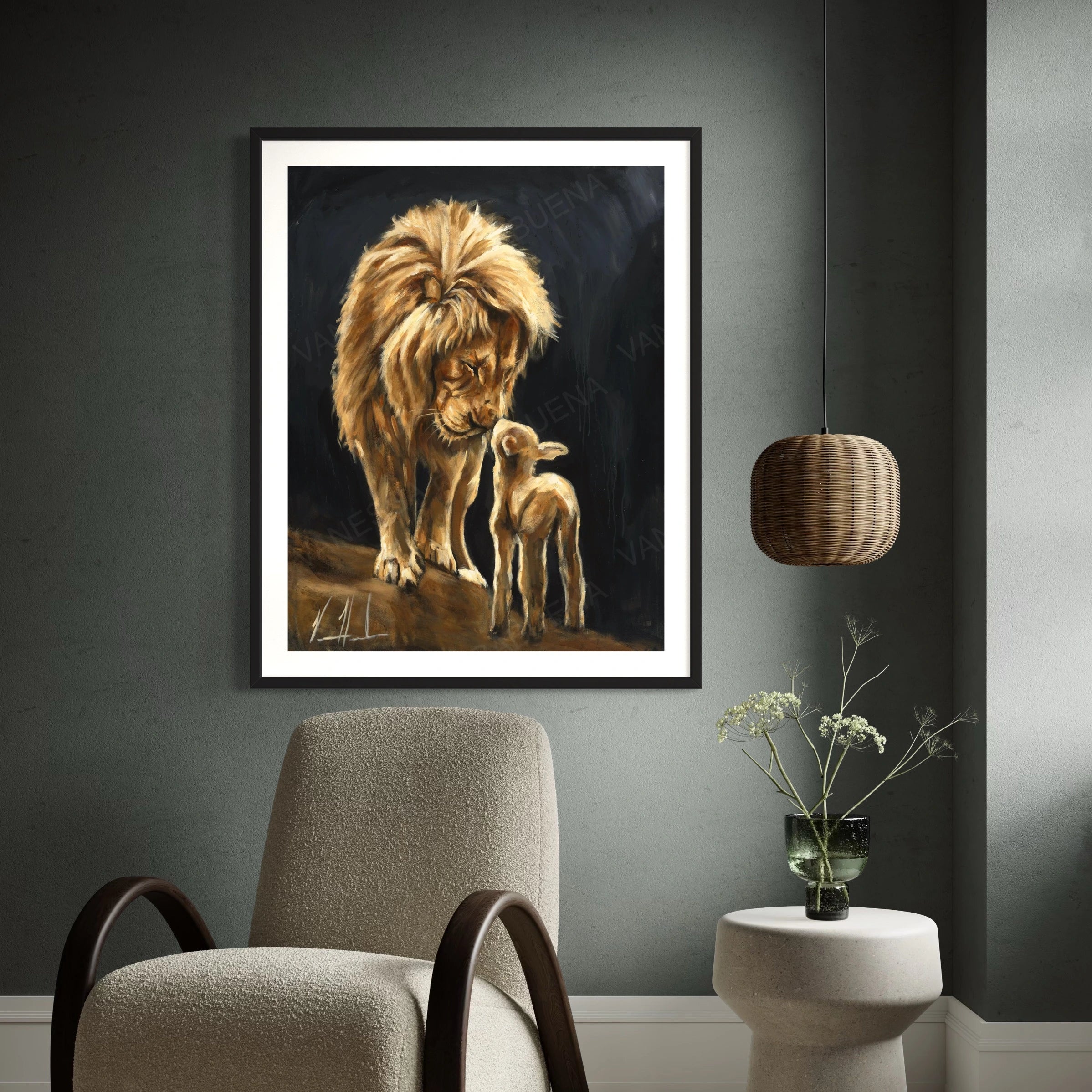 The Heart of God (Black Background) Lion Art Print Vanessa Horabuena