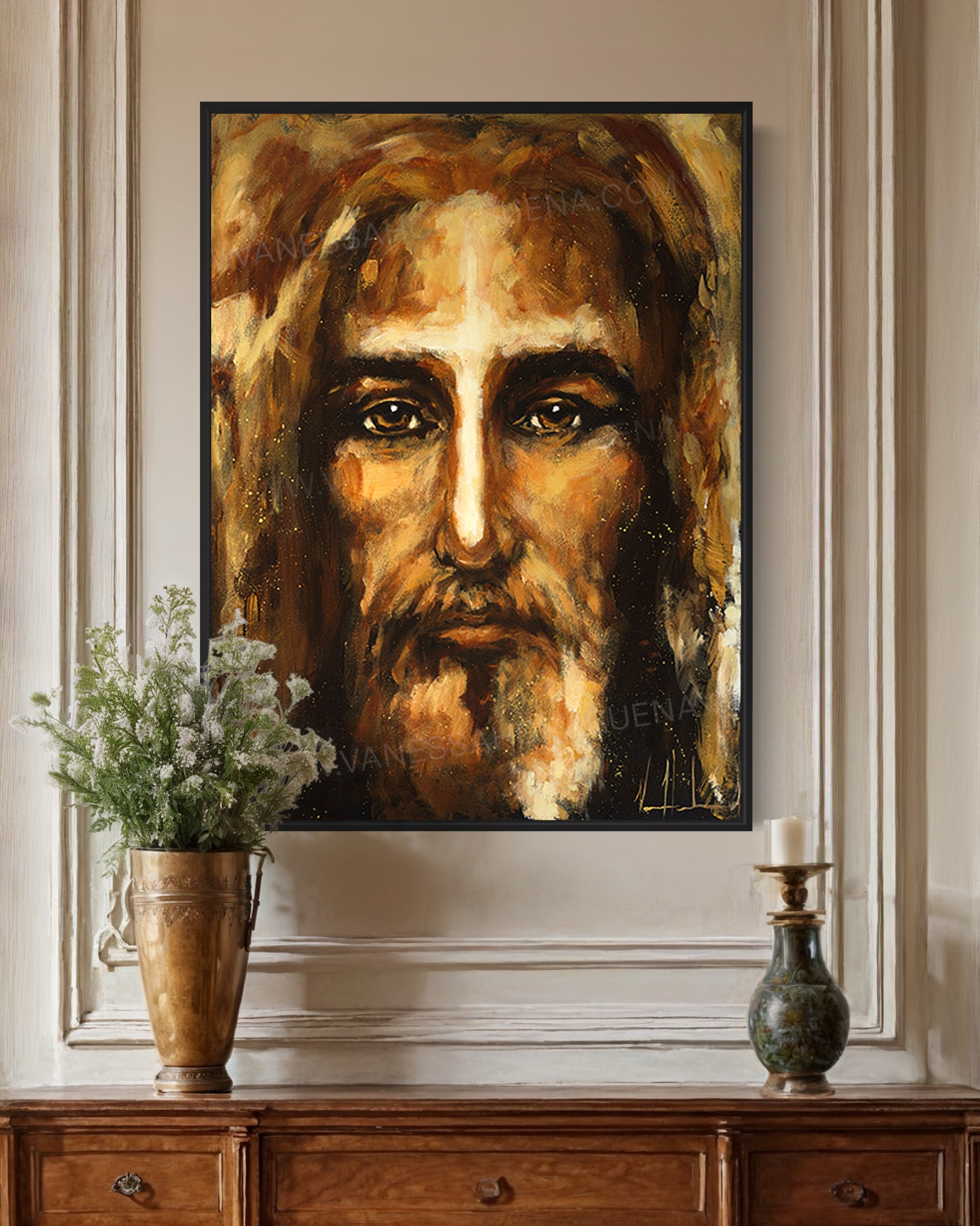 The Shroud of Turin - In His Glory (Hand Embellishment Canvas Print) Jesus Art Print Vanessa Horabuena