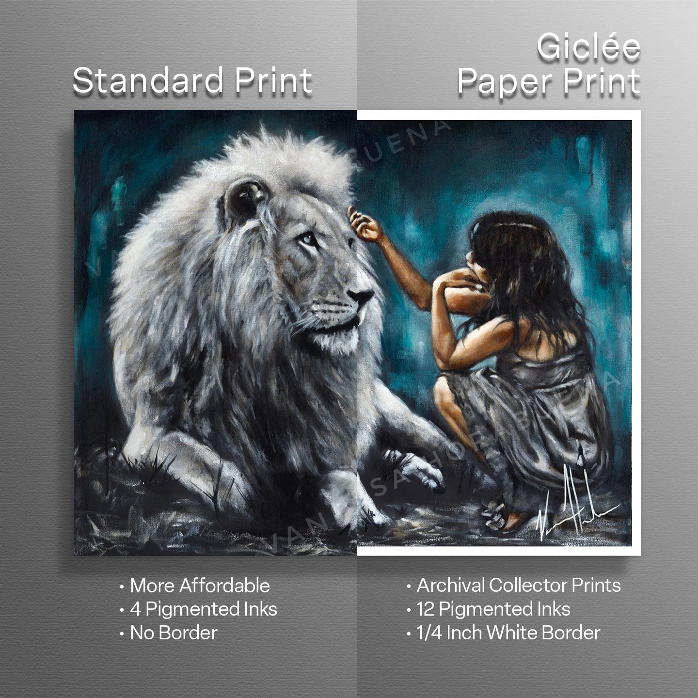 Intimacy with God (Blue Background) Women's Art Print, Lion Art Print Vanessa Horabuena