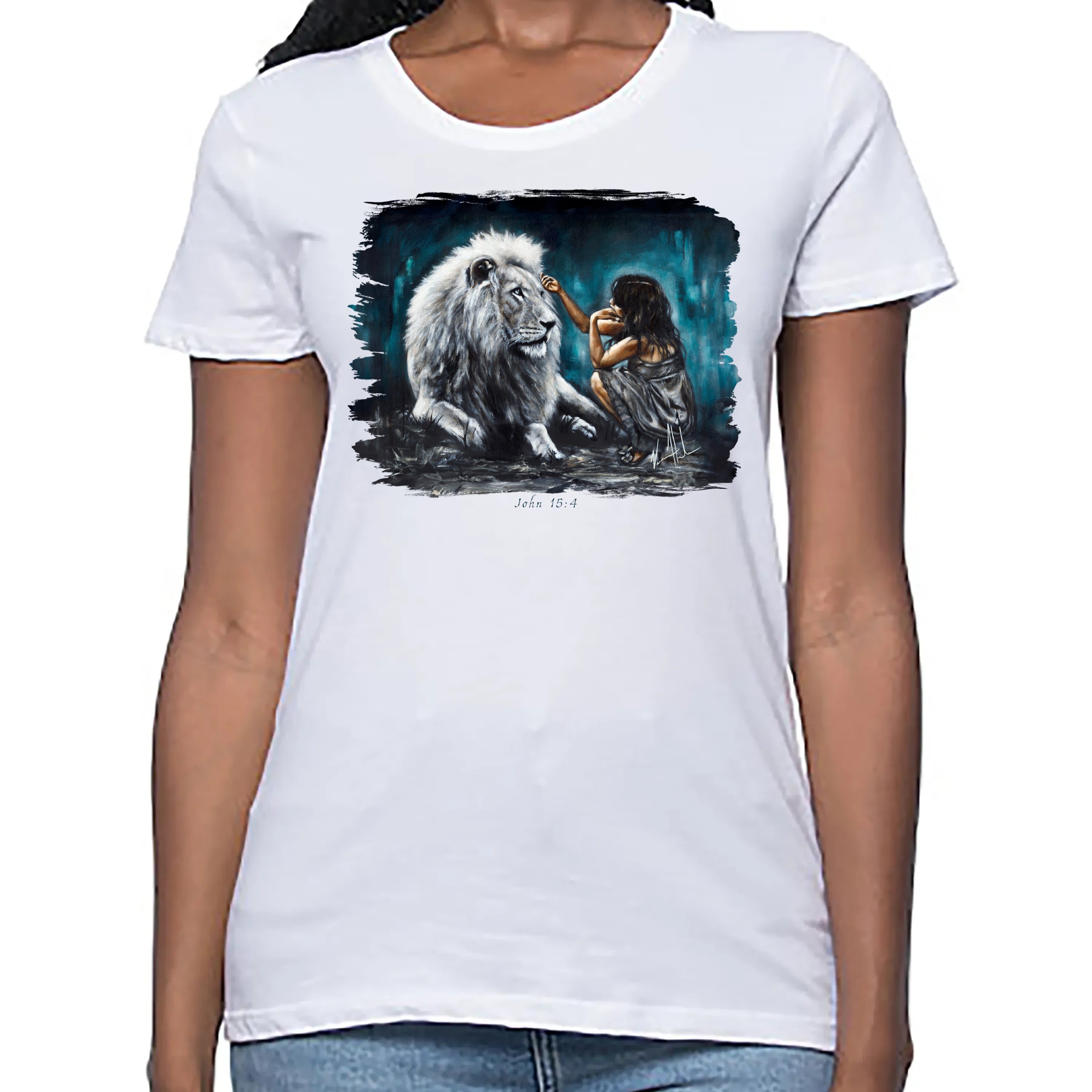Intimacy with God (Blue Background) - Women's T (Organic Bamboo) Vanessa Horabuena Short Sleeve Frost (White) XS