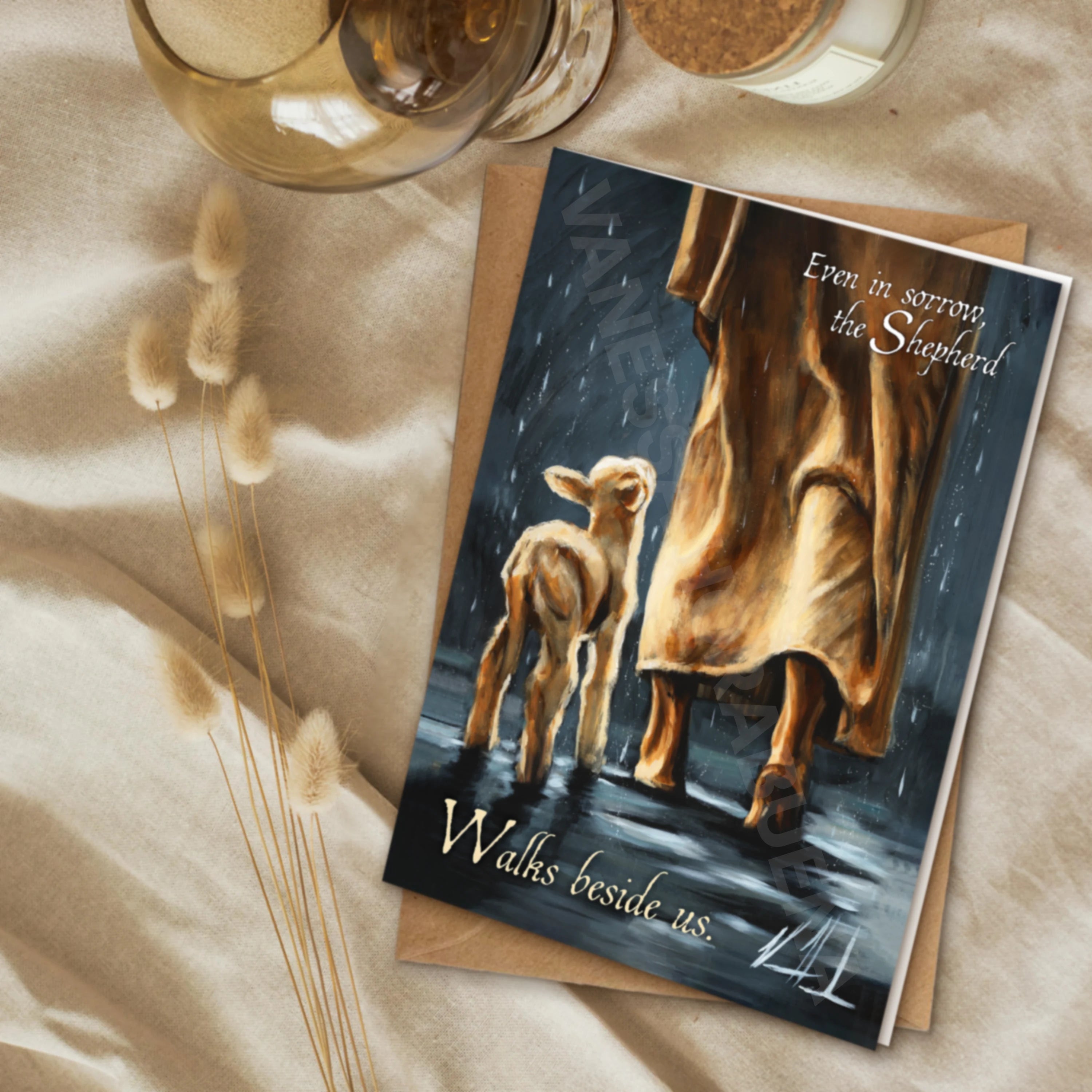 'My Sheep Listen to My Voice - The Voice that Calms the Storm' Sympathy Greeting Card Vanessa Horabuena