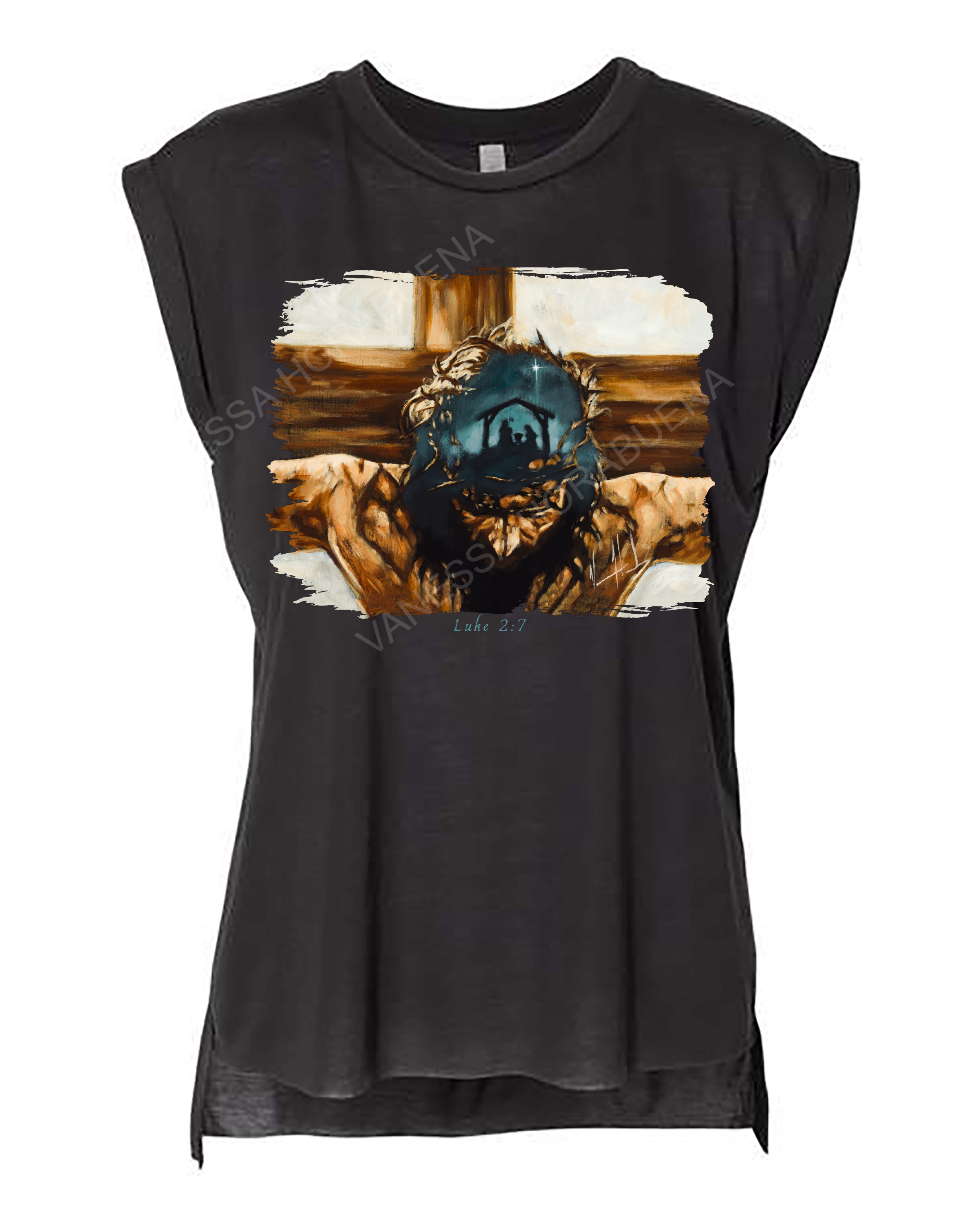 Love's True Story - Ladies Rolled Sleeve Muscle T-Shirt Poly-Blend Vanessa Horabuena Black Small