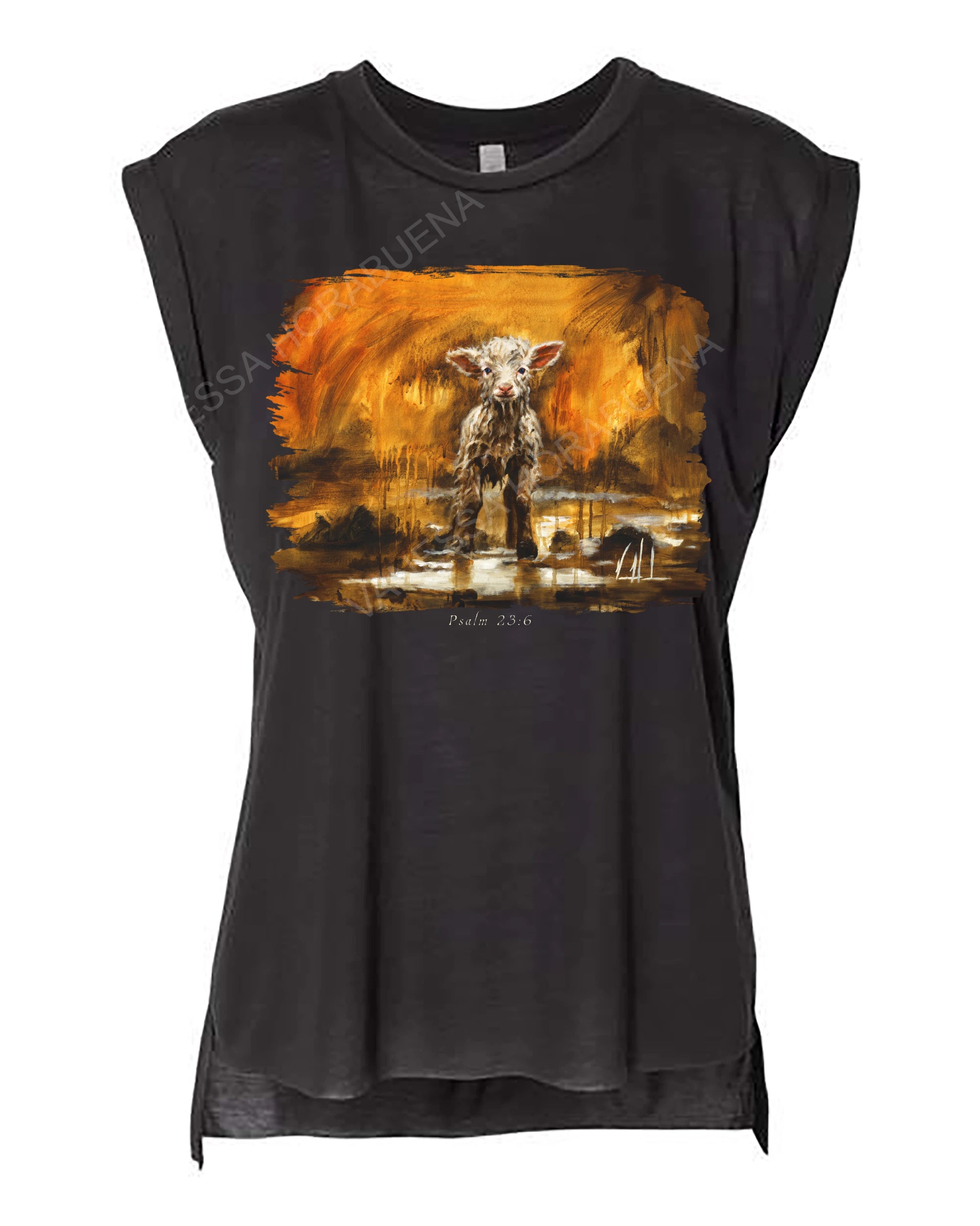 Your Love Never Fails - Ladies Rolled Sleeve Muscle T-Shirt Poly-Blend Vanessa Horabuena Black Small