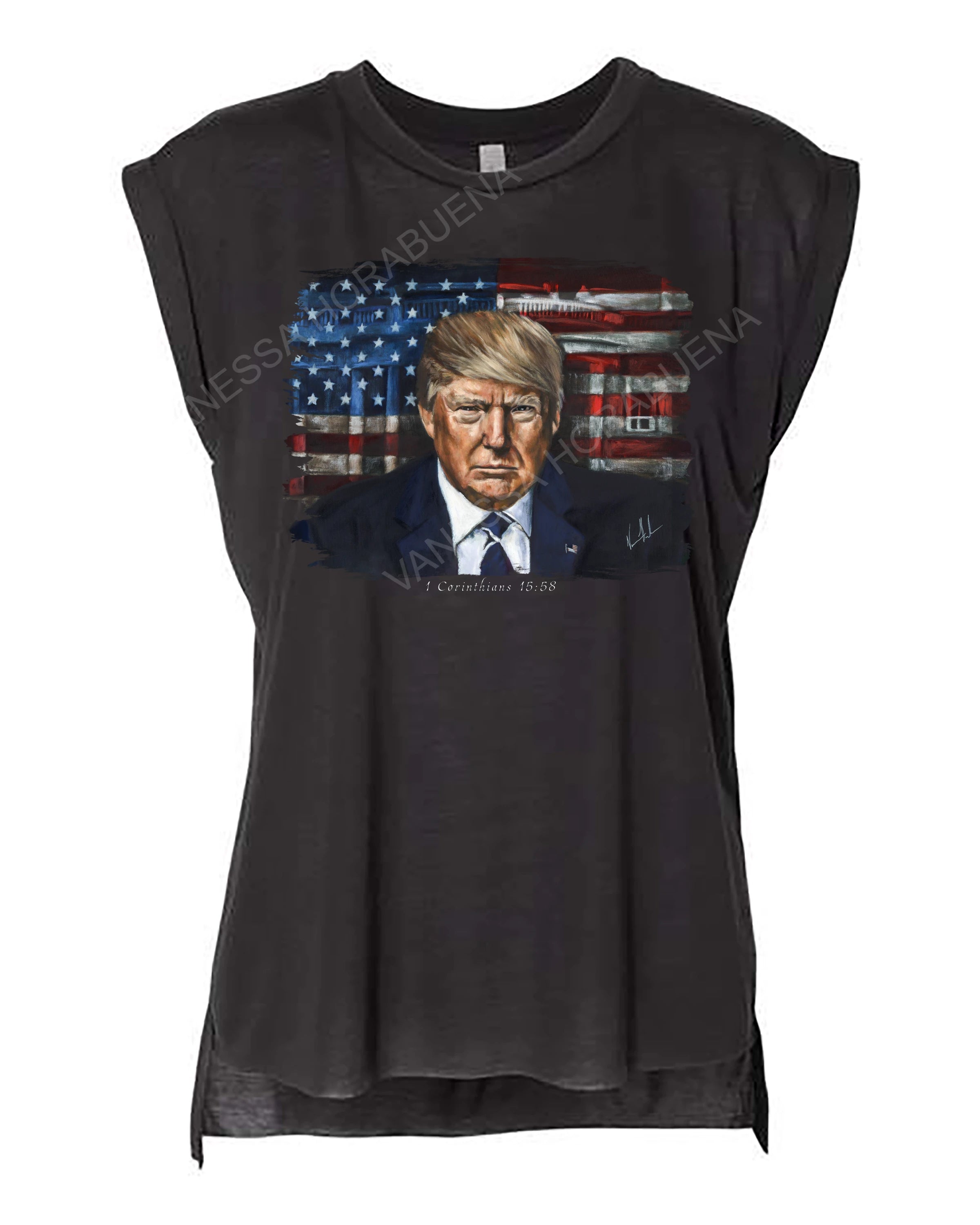 Commander in Chief - Ladies Rolled Sleeve Muscle T-Shirt Poly-Blend Vanessa Horabuena Black Small