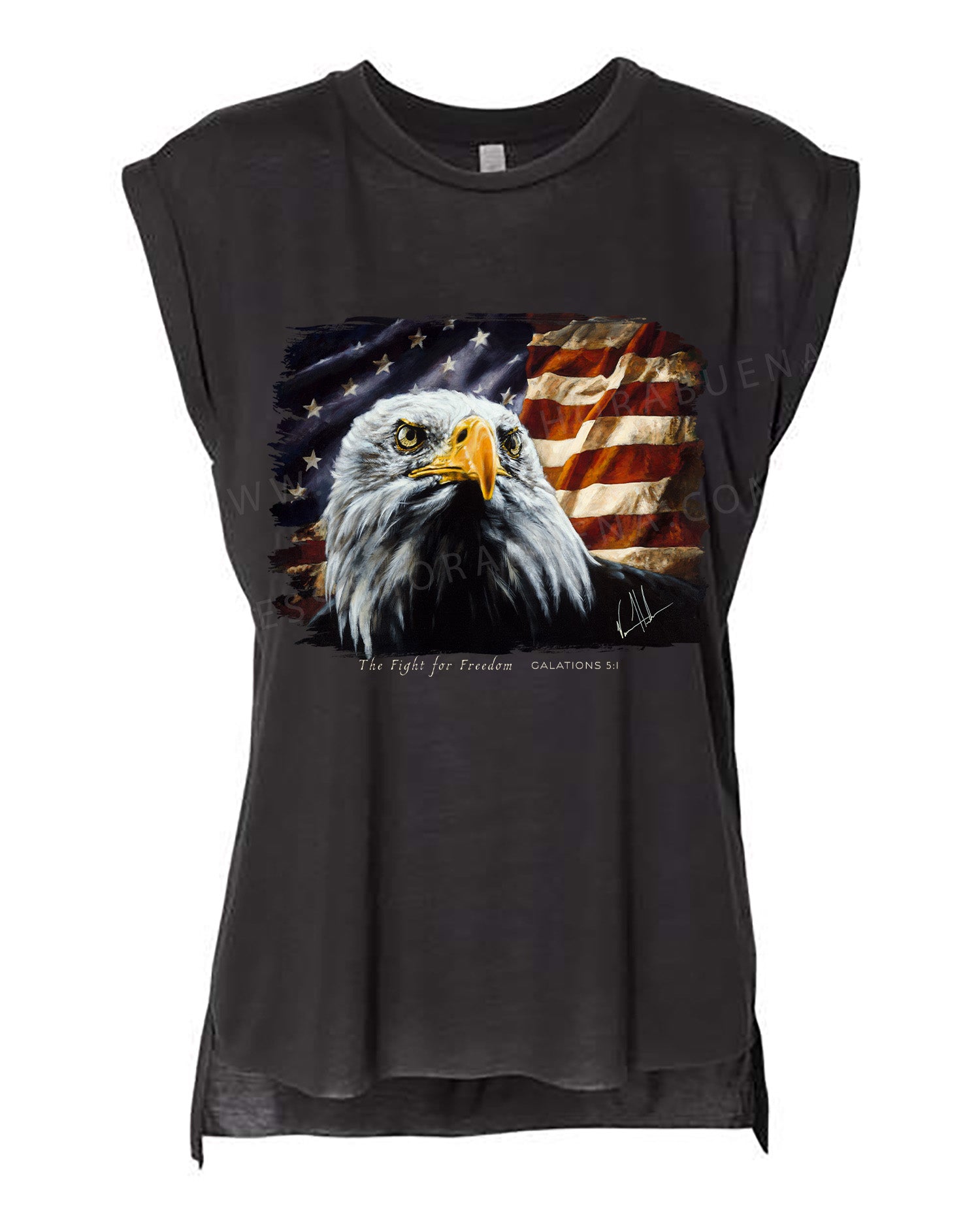 The Fight for Freedom - Ladies Rolled Sleeve Muscle T-Shirt Poly-Blend Vanessa Horabuena Black Small