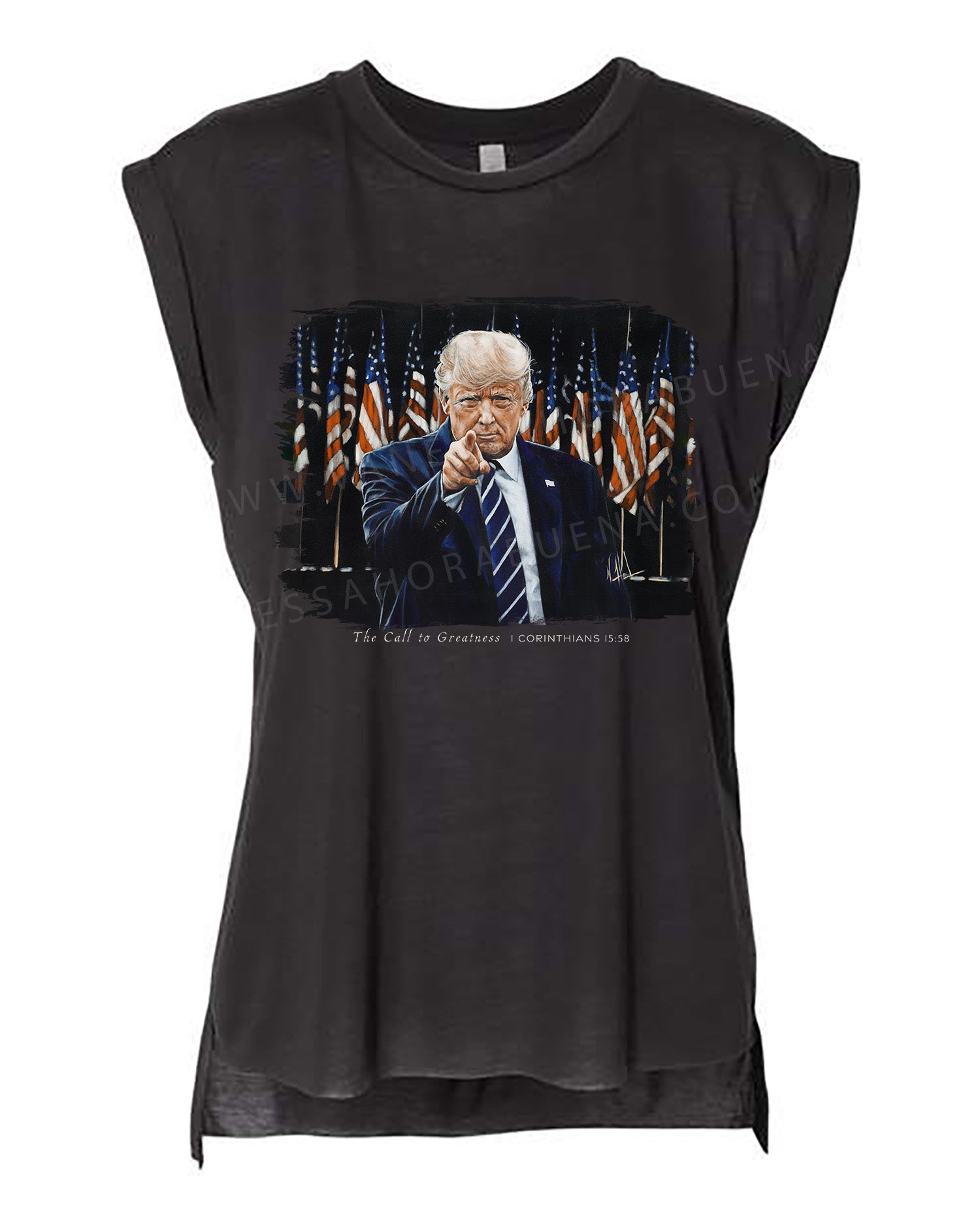 The Call to Greatness - Ladies Rolled Sleeve Muscle T-Shirt Poly-Blend Vanessa Horabuena Black Small