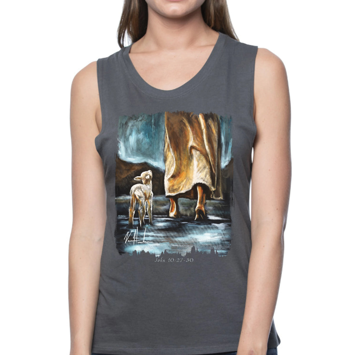 My Sheep Listen to My Voice - Women's Tank Top (Organic Bamboo) Vanessa Horabuena Short Sleeve Pewter (Grey) XS