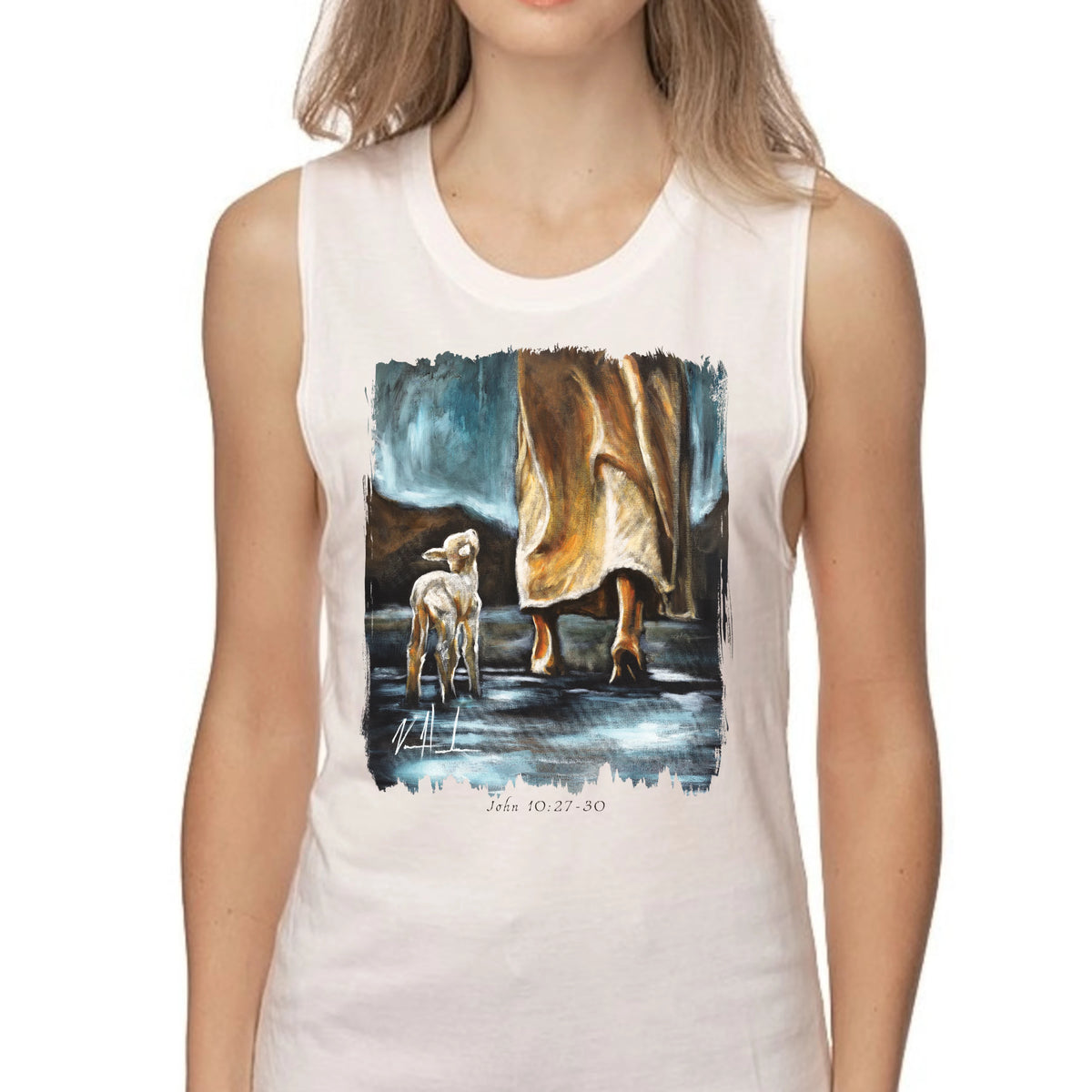 My Sheep Listen to My Voice - Women's Tank Top (Organic Bamboo) Vanessa Horabuena Short Sleeve Frost (White) XS