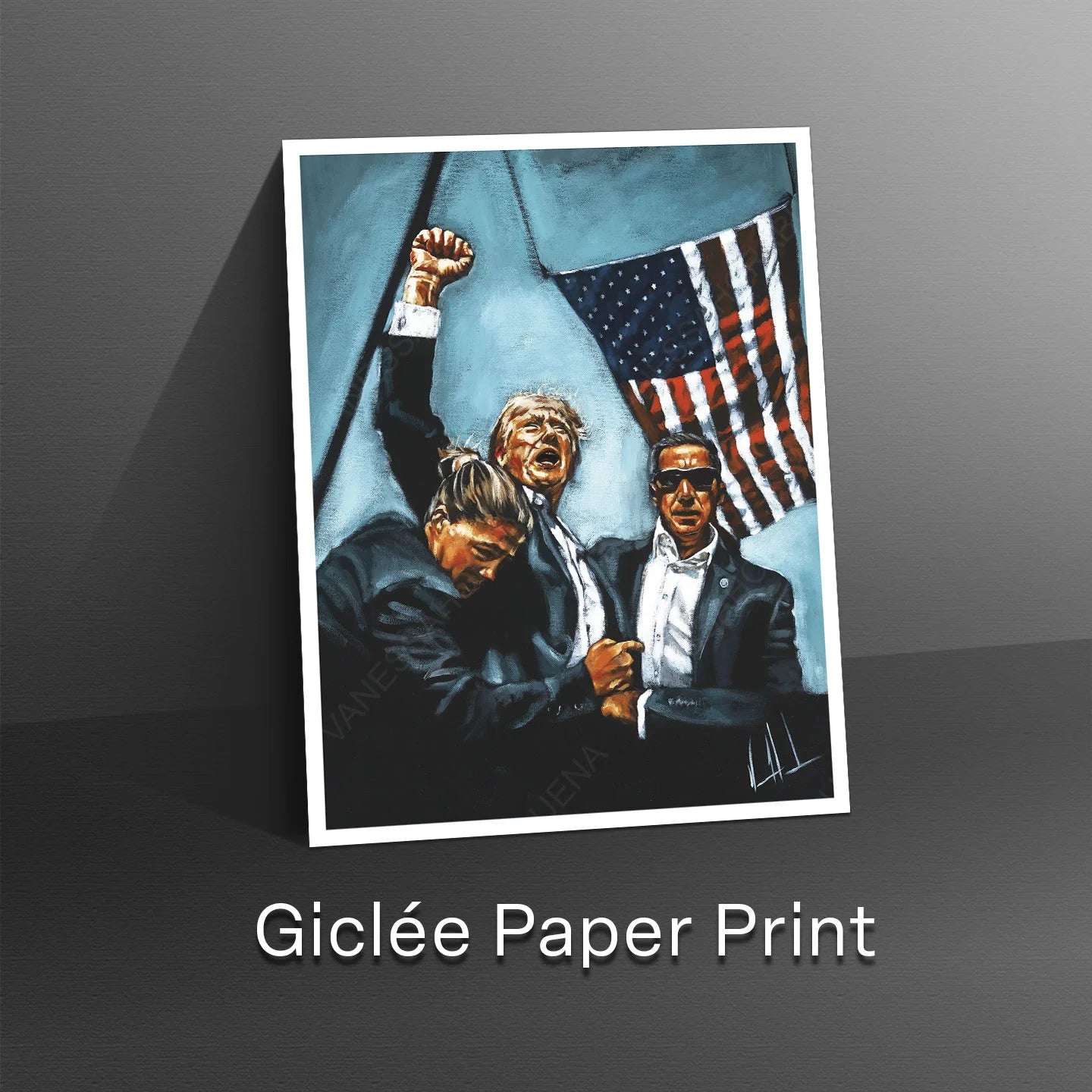 Never Surrender (Blue Background) Patriotic Art Print Vanessa Horabuena