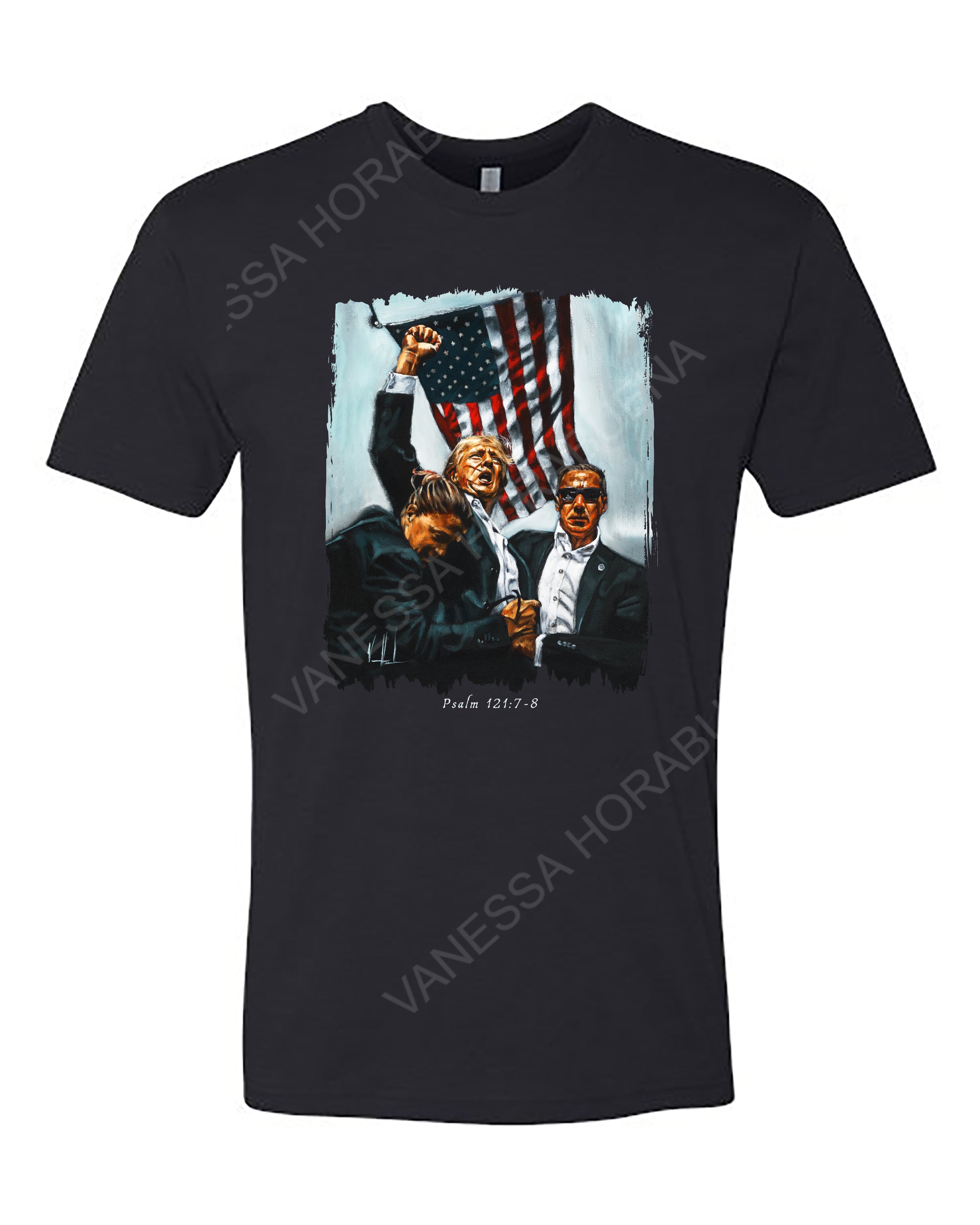 Never Surrender - Unisex T-Shirt Poly-Blend Vanessa Horabuena Short Sleeve Black Small