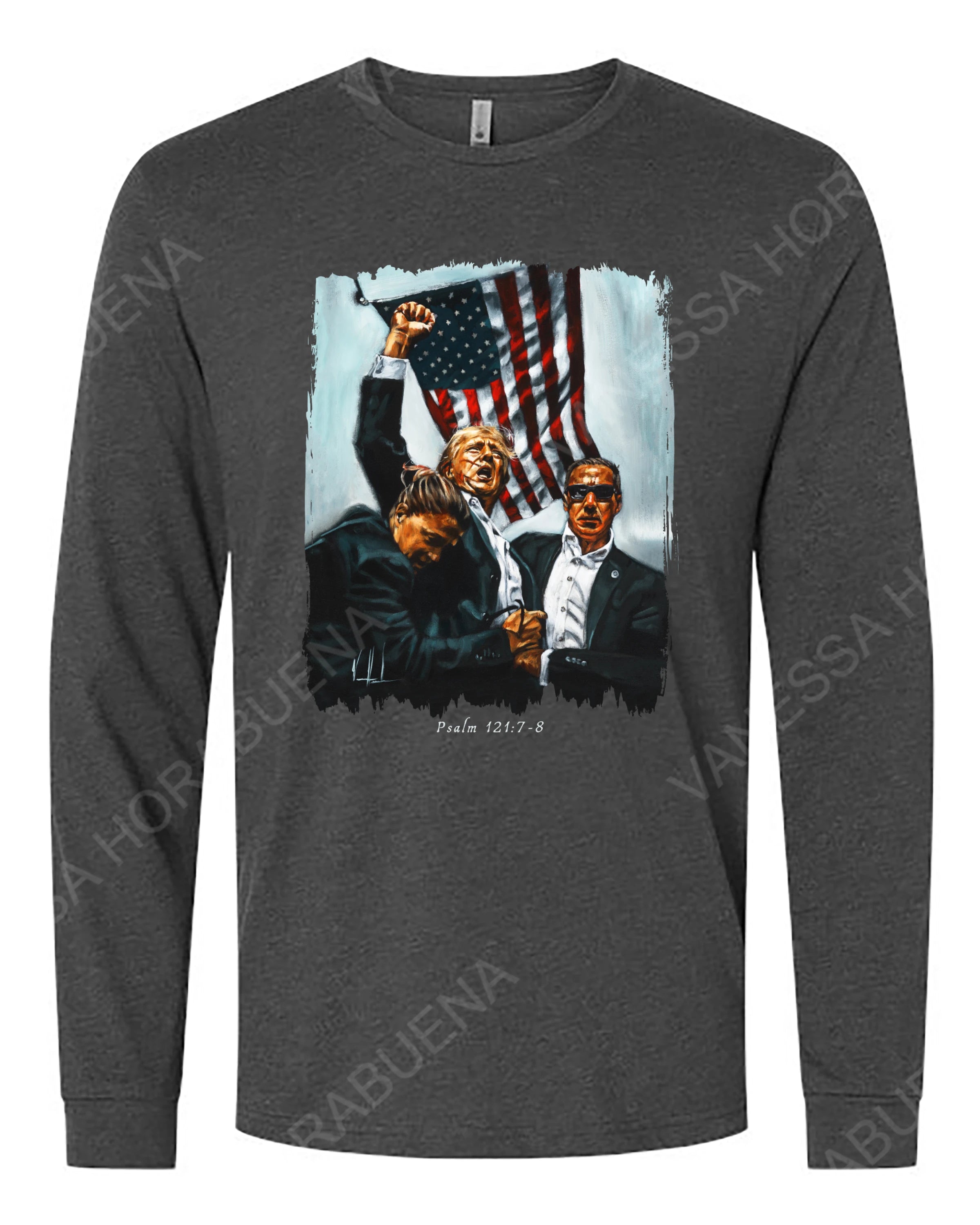 Never Surrender - Unisex T-Shirt Poly-Blend Vanessa Horabuena Long Sleeve Charcoal Small