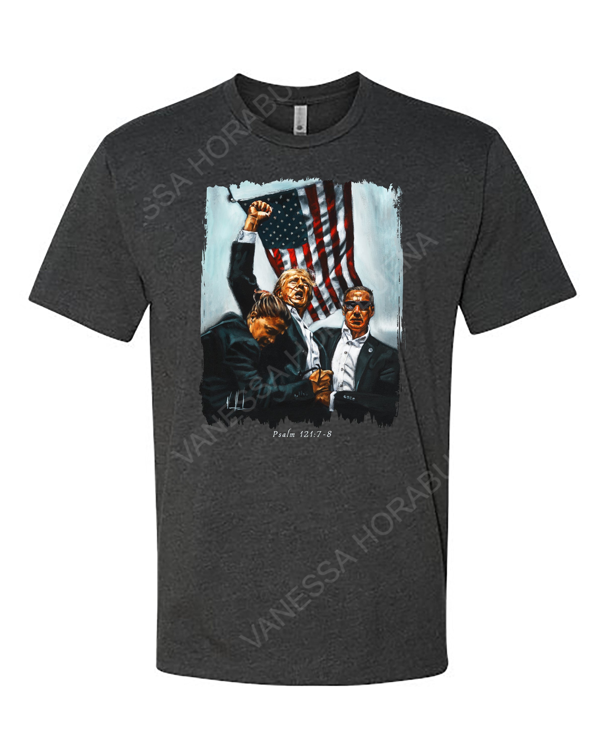 Never Surrender - Unisex T-Shirt Poly-Blend Vanessa Horabuena Short Sleeve Charcoal Small
